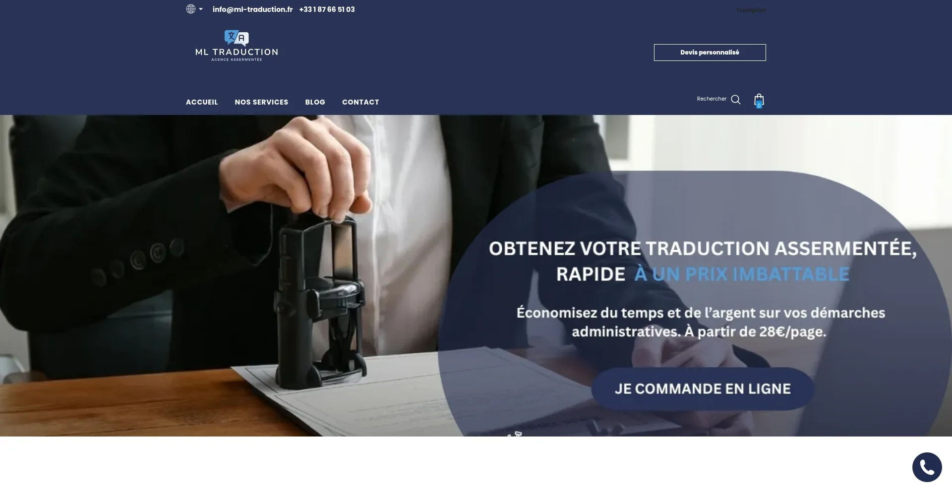 Website screenshot of Ml-traduction.fr