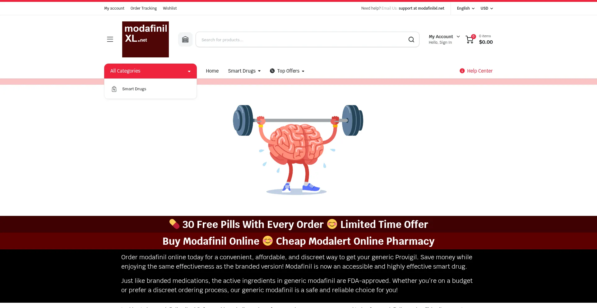 Website screenshot of Modafinilxl.net