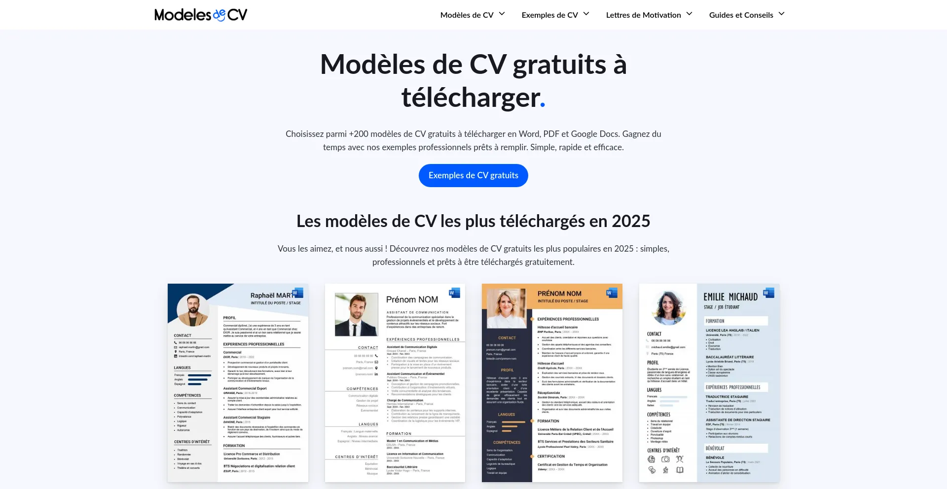 Website screenshot of Modeles-de-cv.com