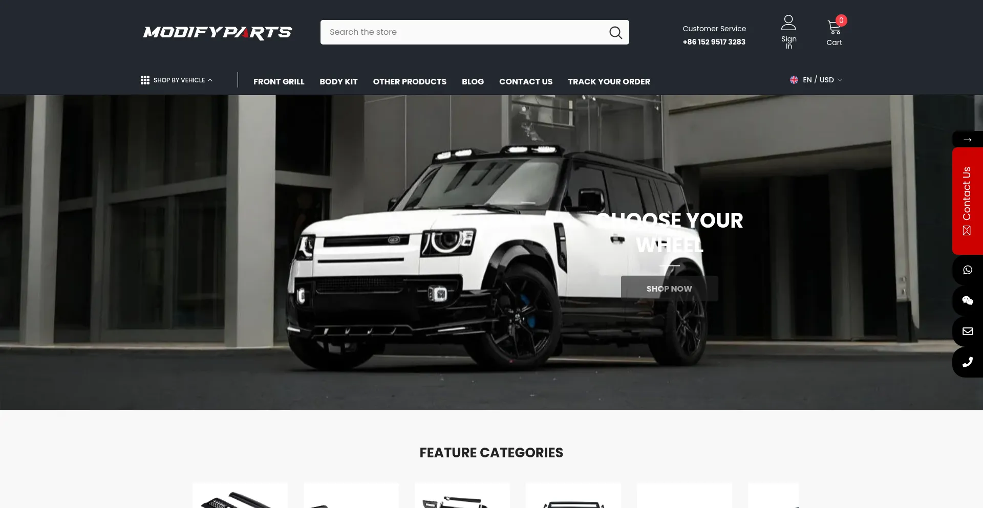 Website screenshot of Modifyparts.com