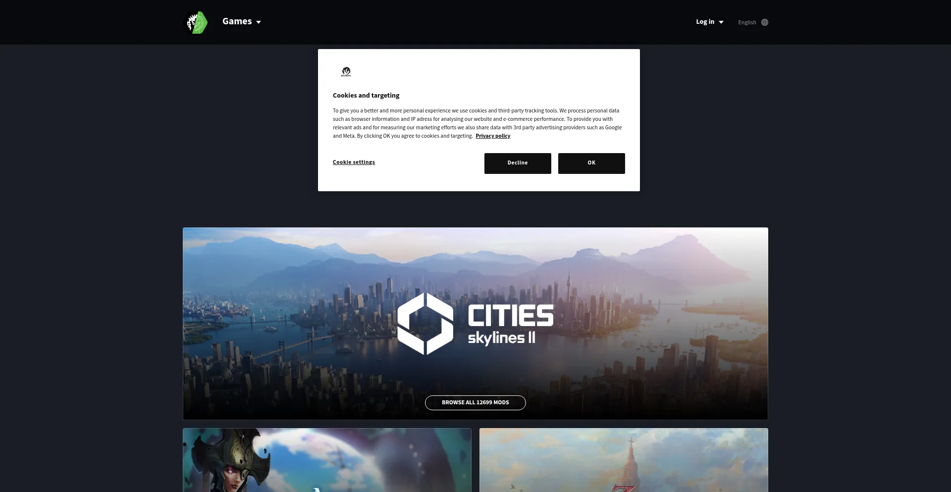 Website screenshot of Mods.paradoxplaza.com