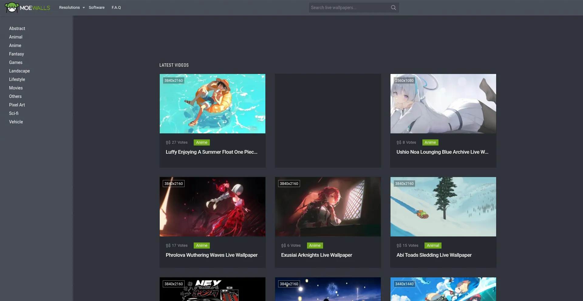 Website screenshot of Moewalls.com
