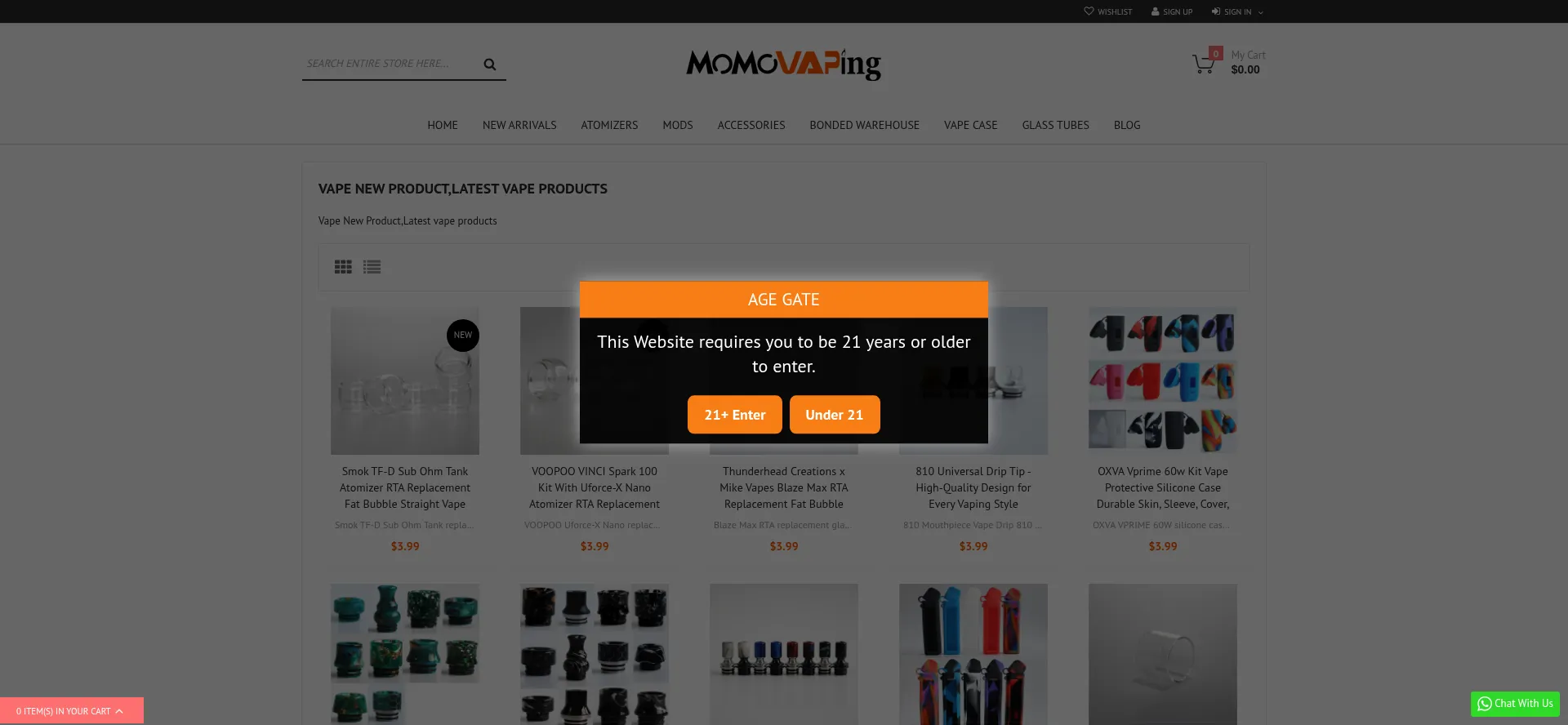 Website screenshot of Momovaping.com