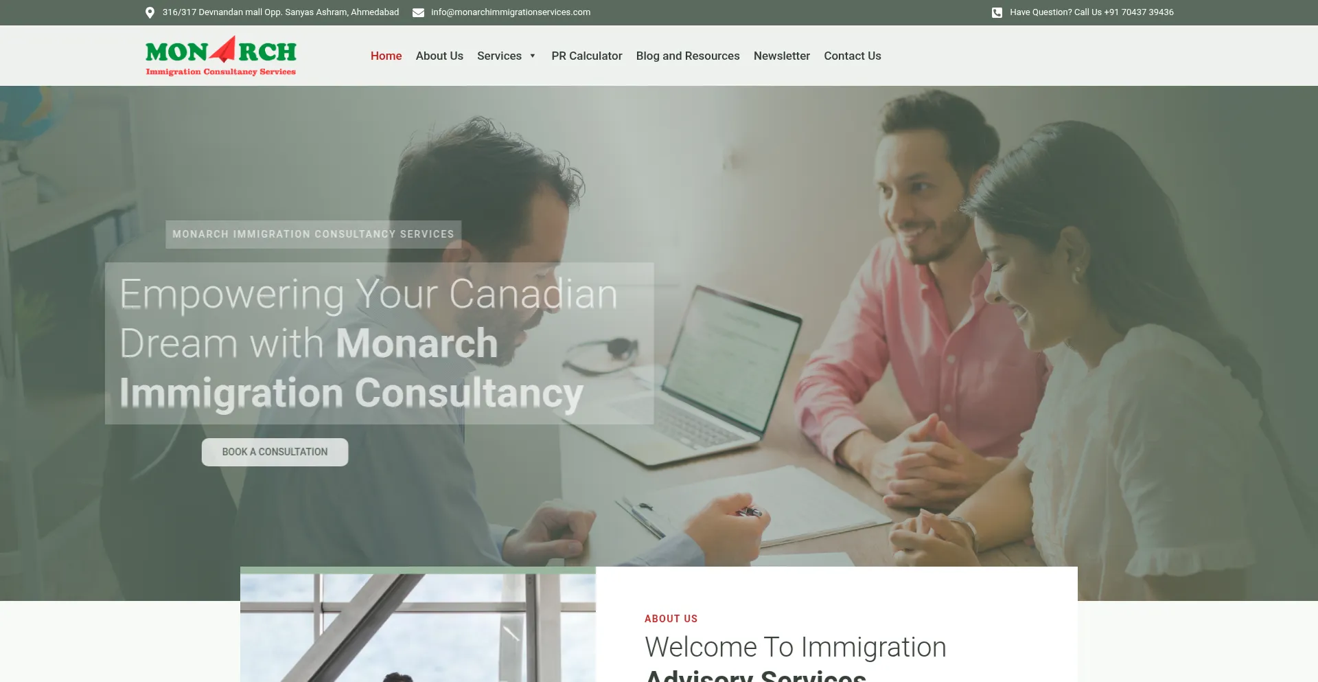 Website screenshot of Monarchimmigrationservices.com