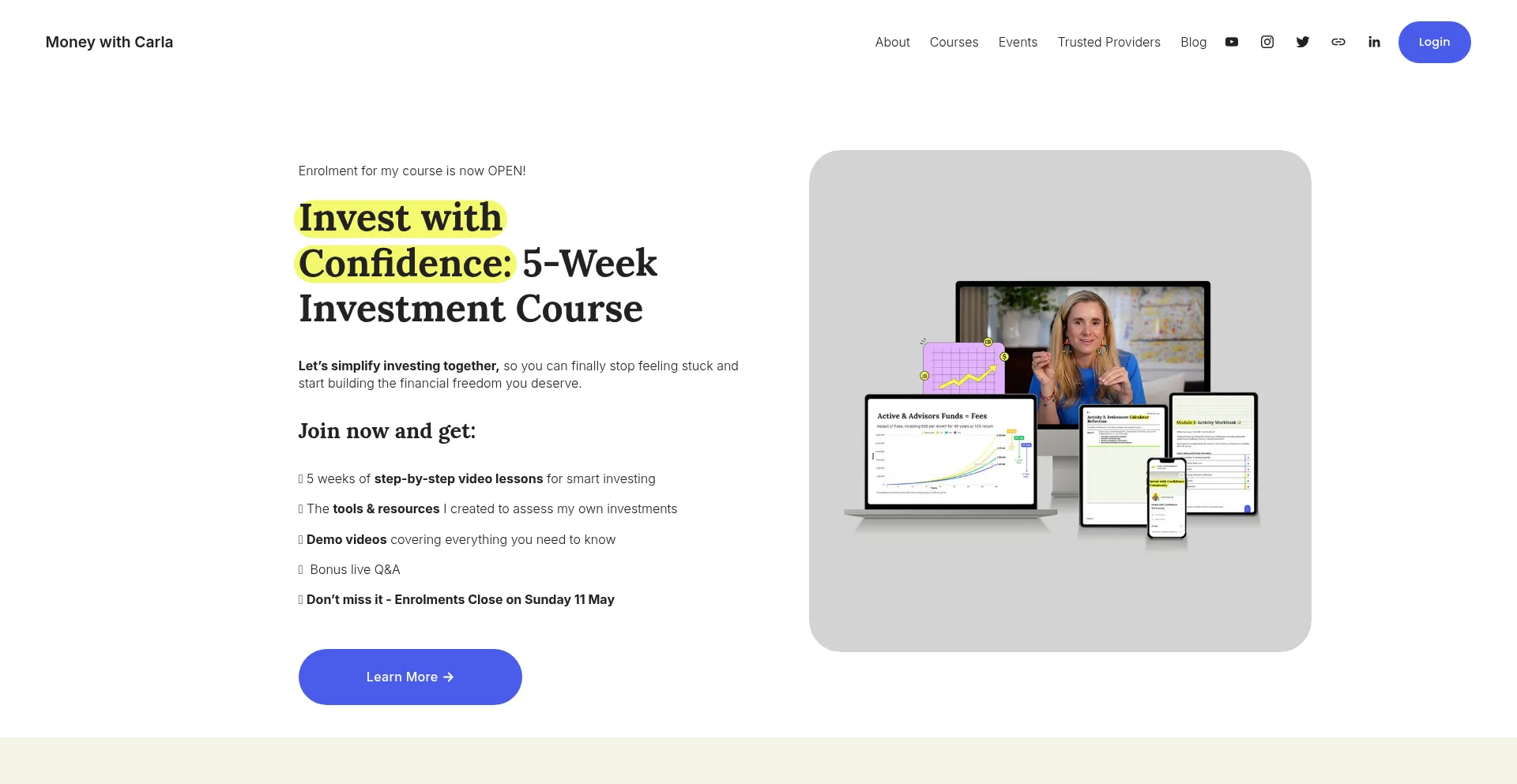 Website screenshot of Moneywithcarla.com