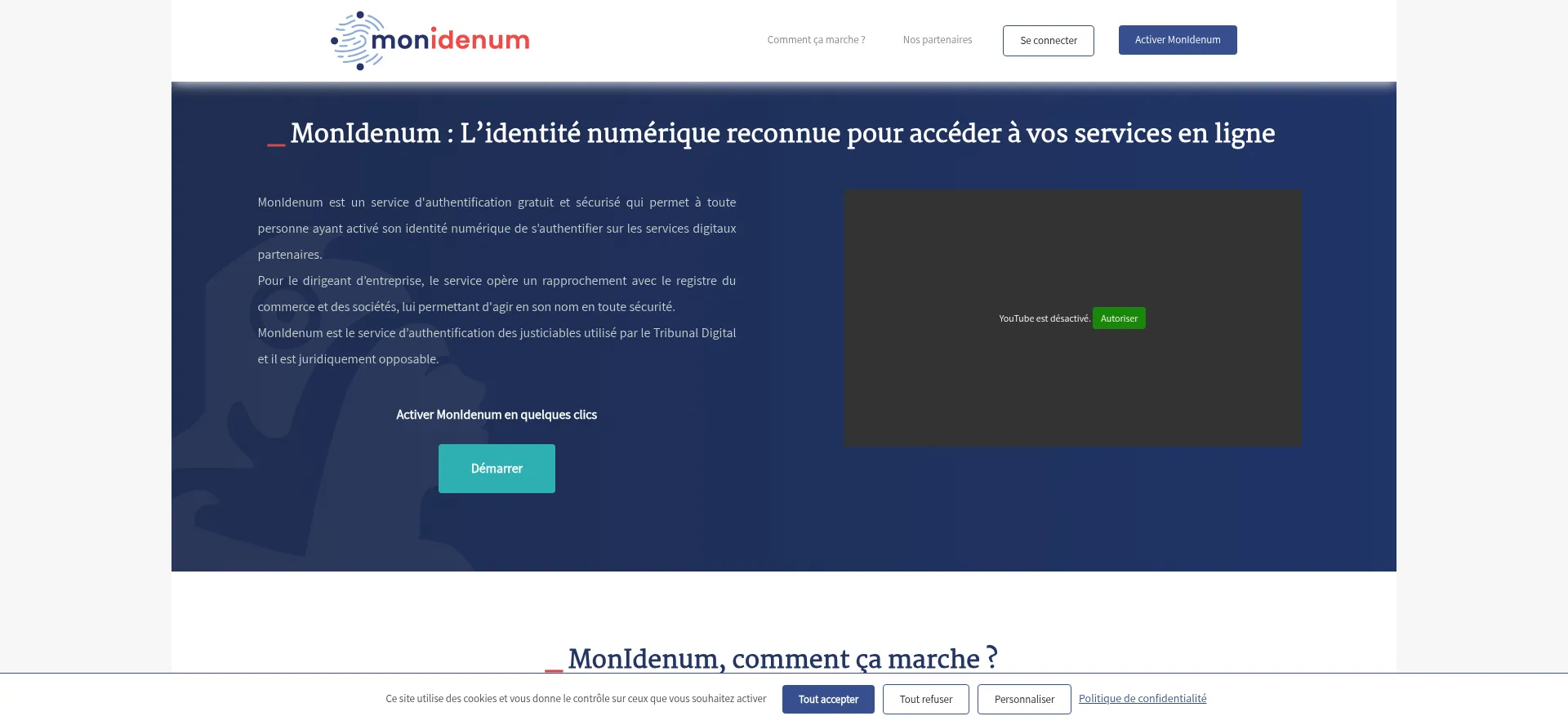 Website screenshot of Monidenum.fr