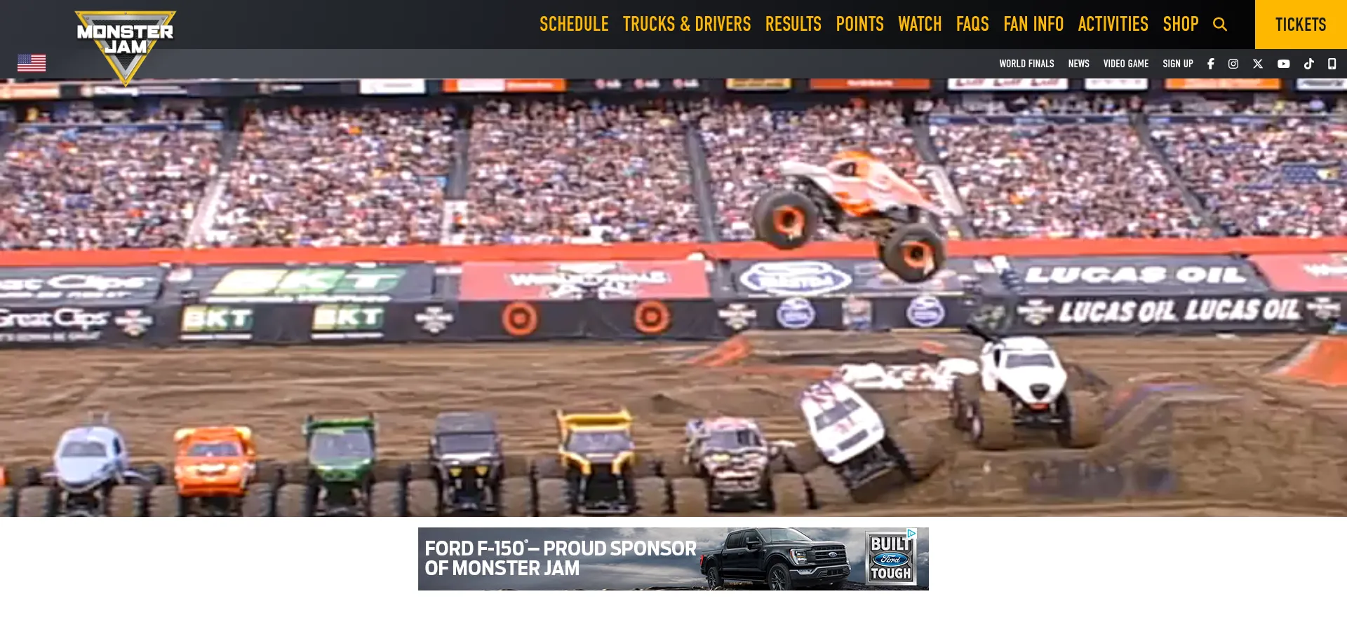 Website screenshot of Monsterjam.com