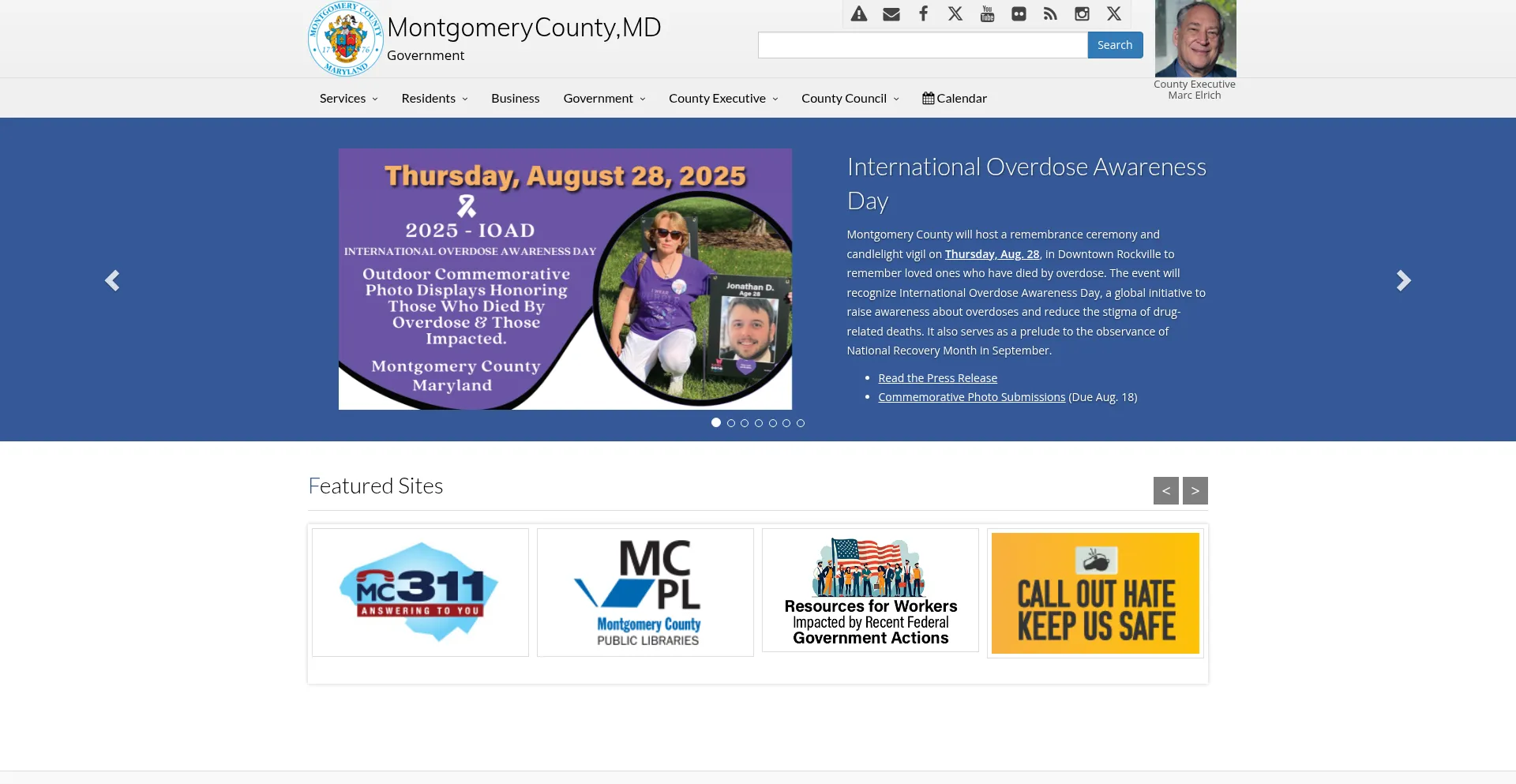Website screenshot of Montgomerycountymd.gov