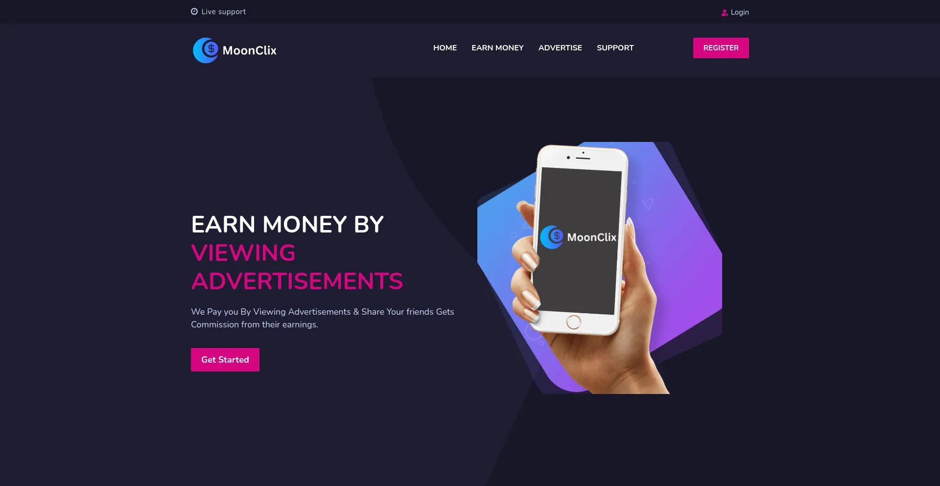Website screenshot of Moonclix.com