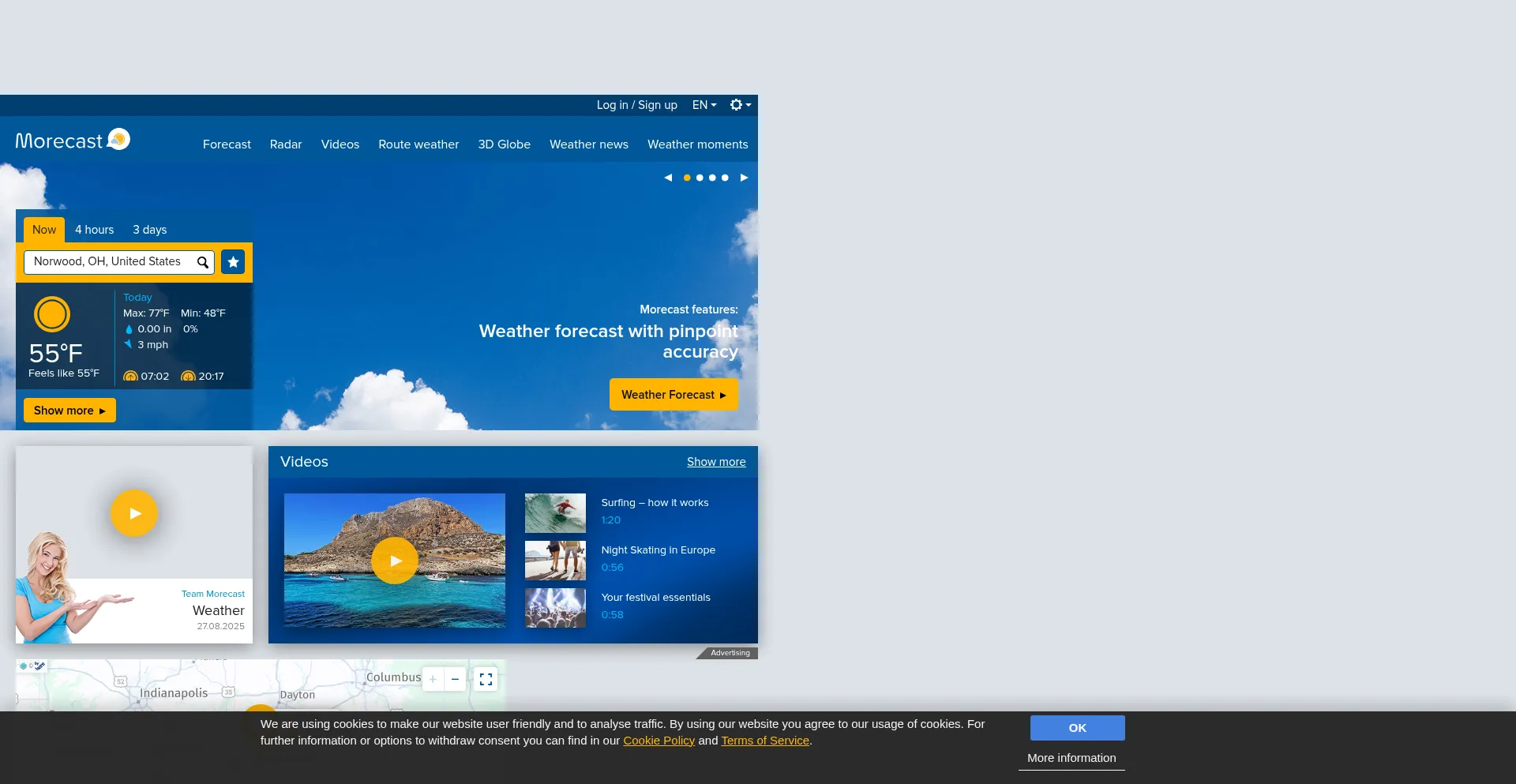 Website screenshot of Morecast.com