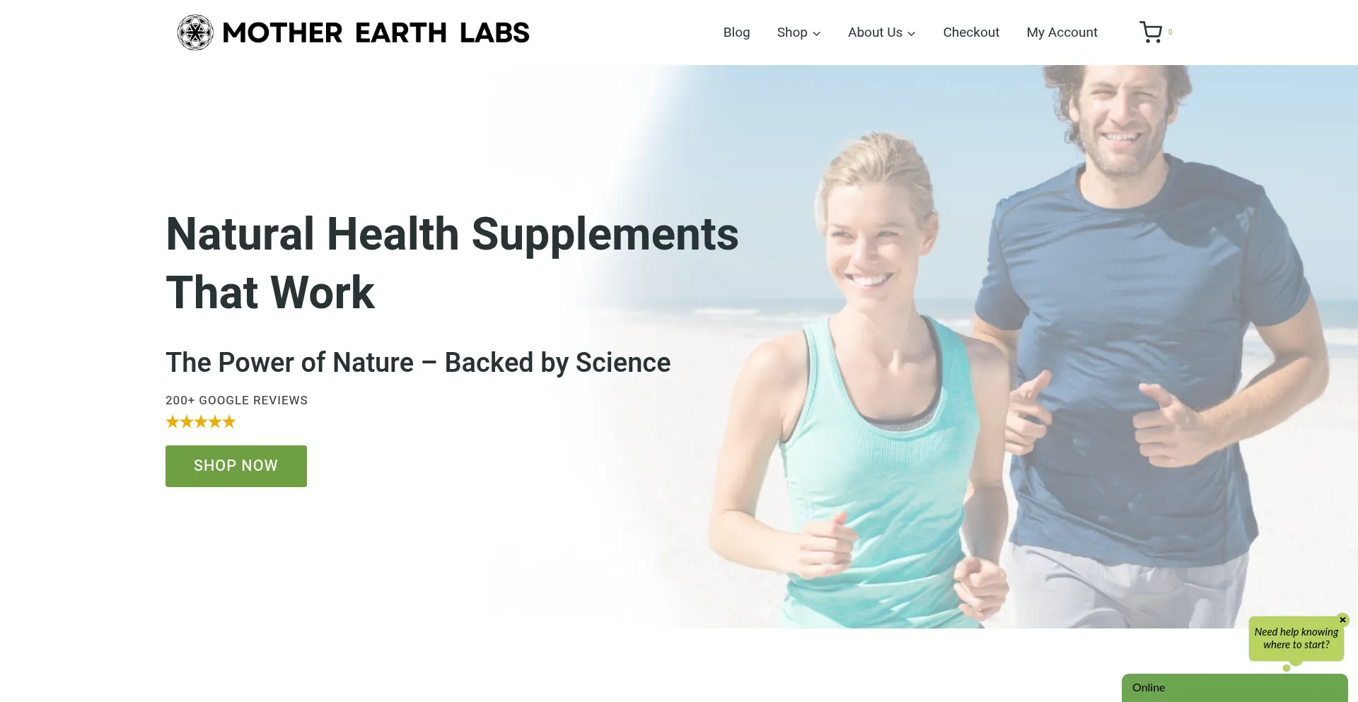 Website screenshot of Motherearthlabs.com