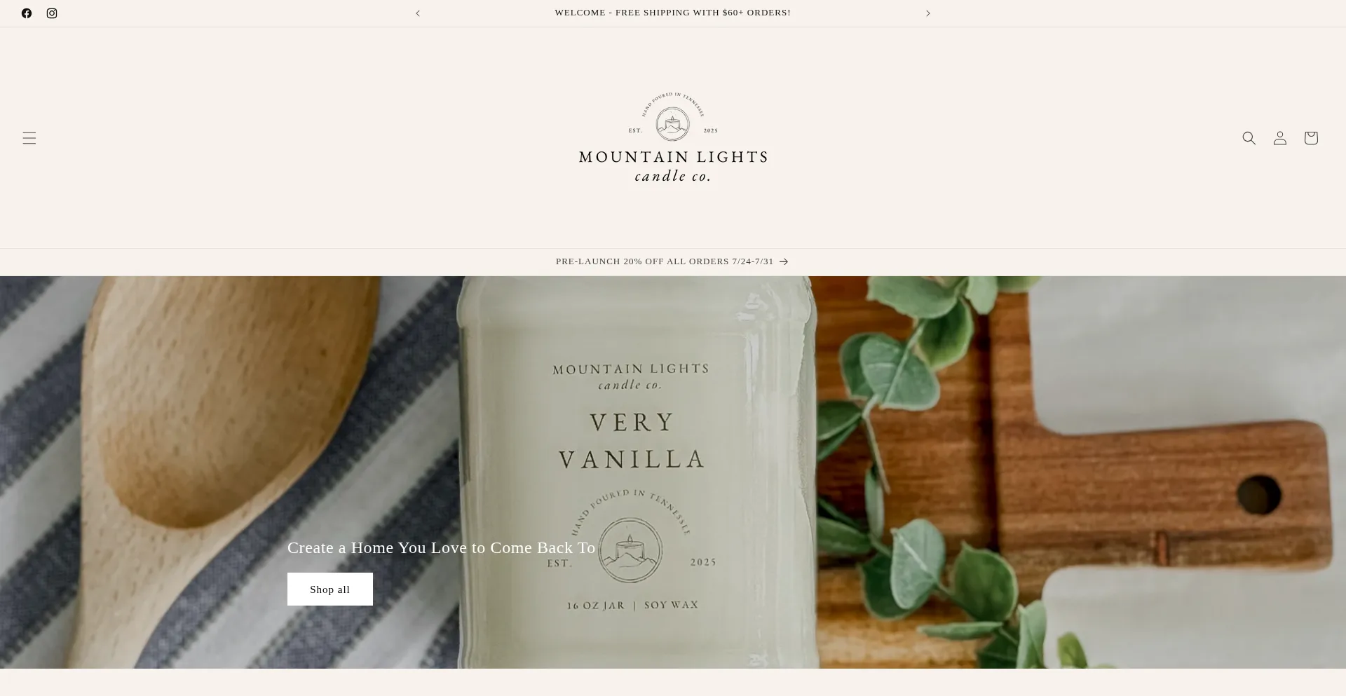 Website screenshot of Mountainlightscandleco.com