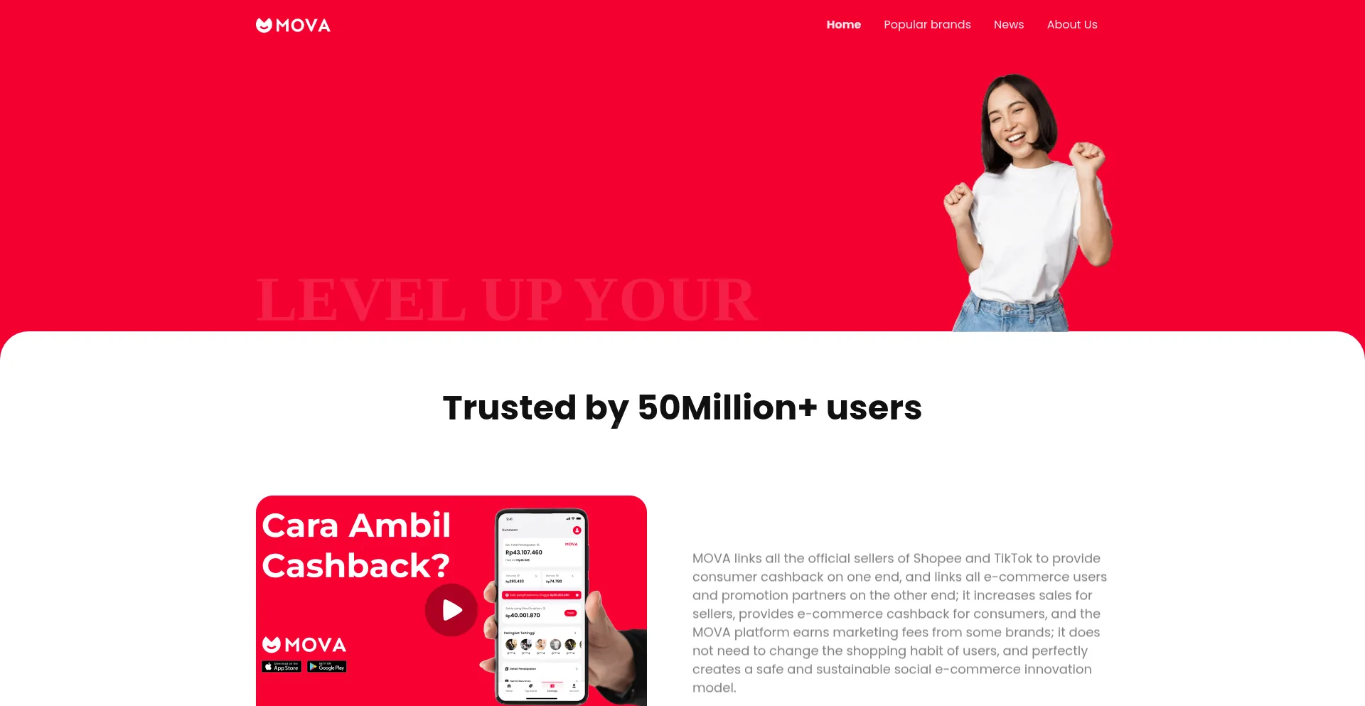 Website screenshot of Movaofficial.com