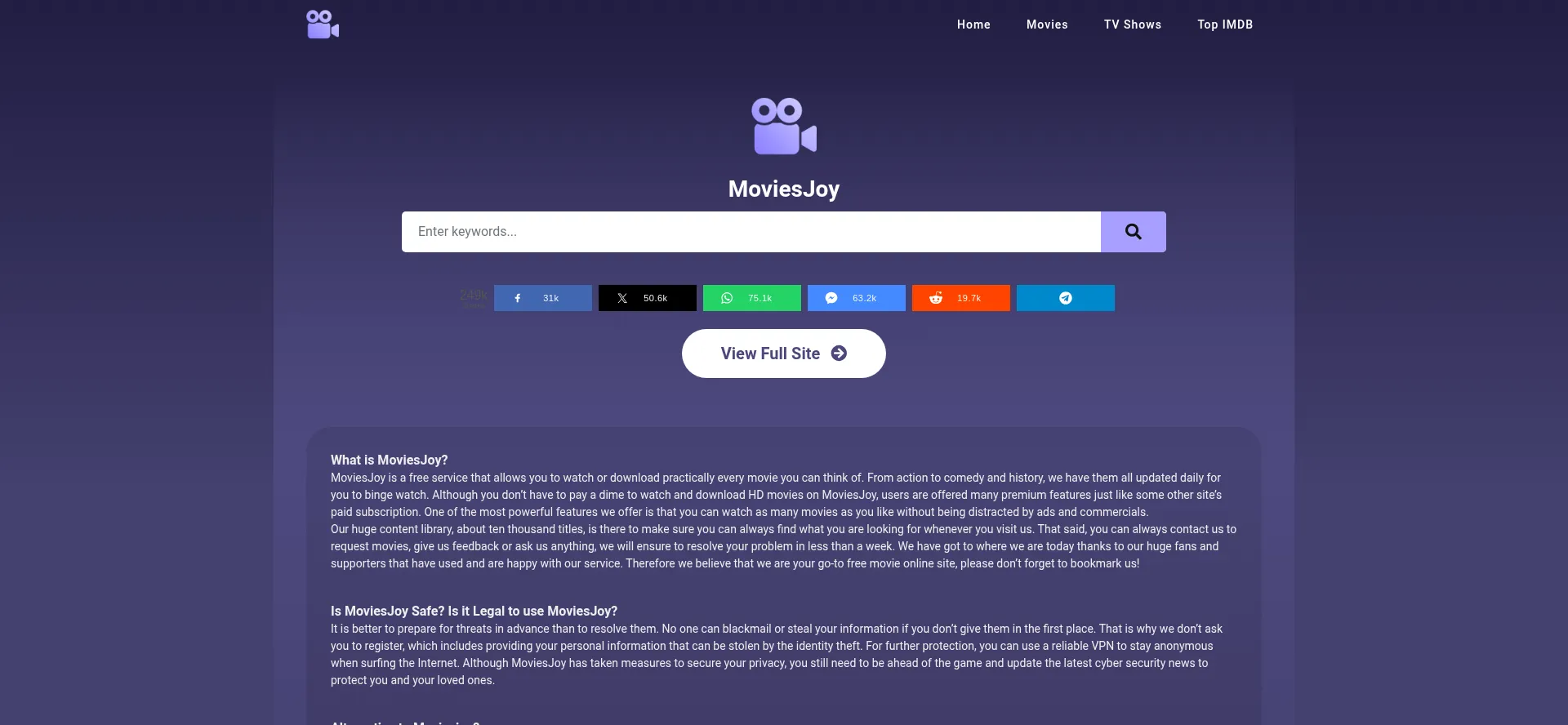 Website screenshot of Moviesjoy.plus