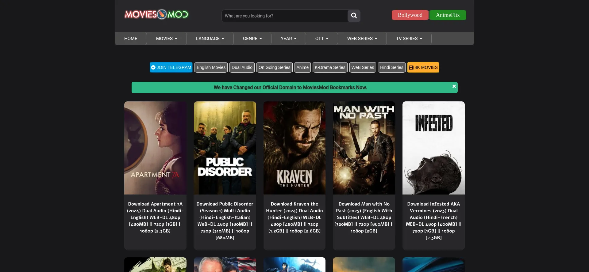 Website screenshot of Moviesmod.red