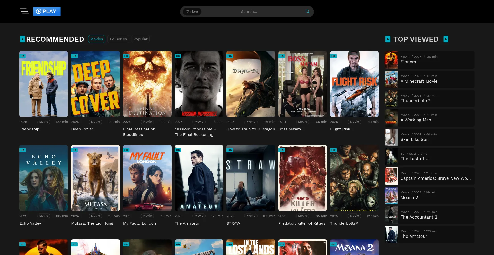 Website screenshot of Moviestv.my