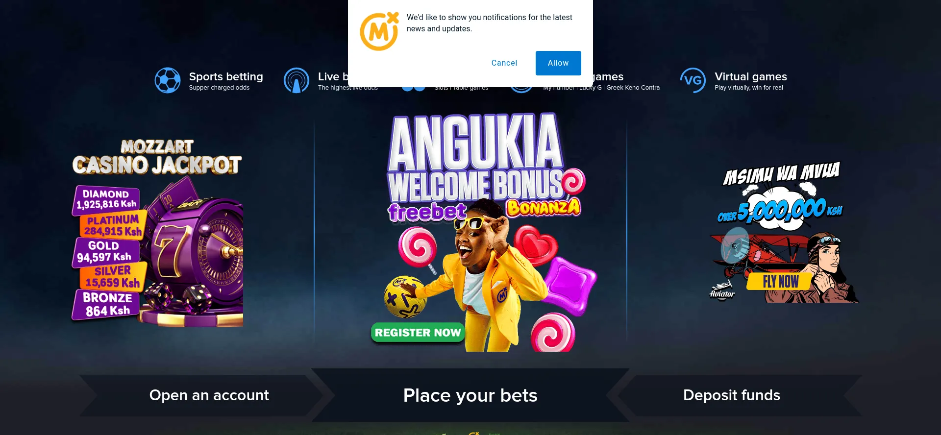 Website screenshot of Mozzartbet.co.ke