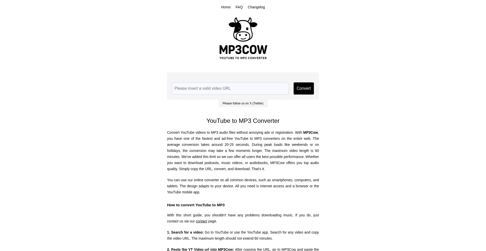 Website screenshot of Mp3cow.com