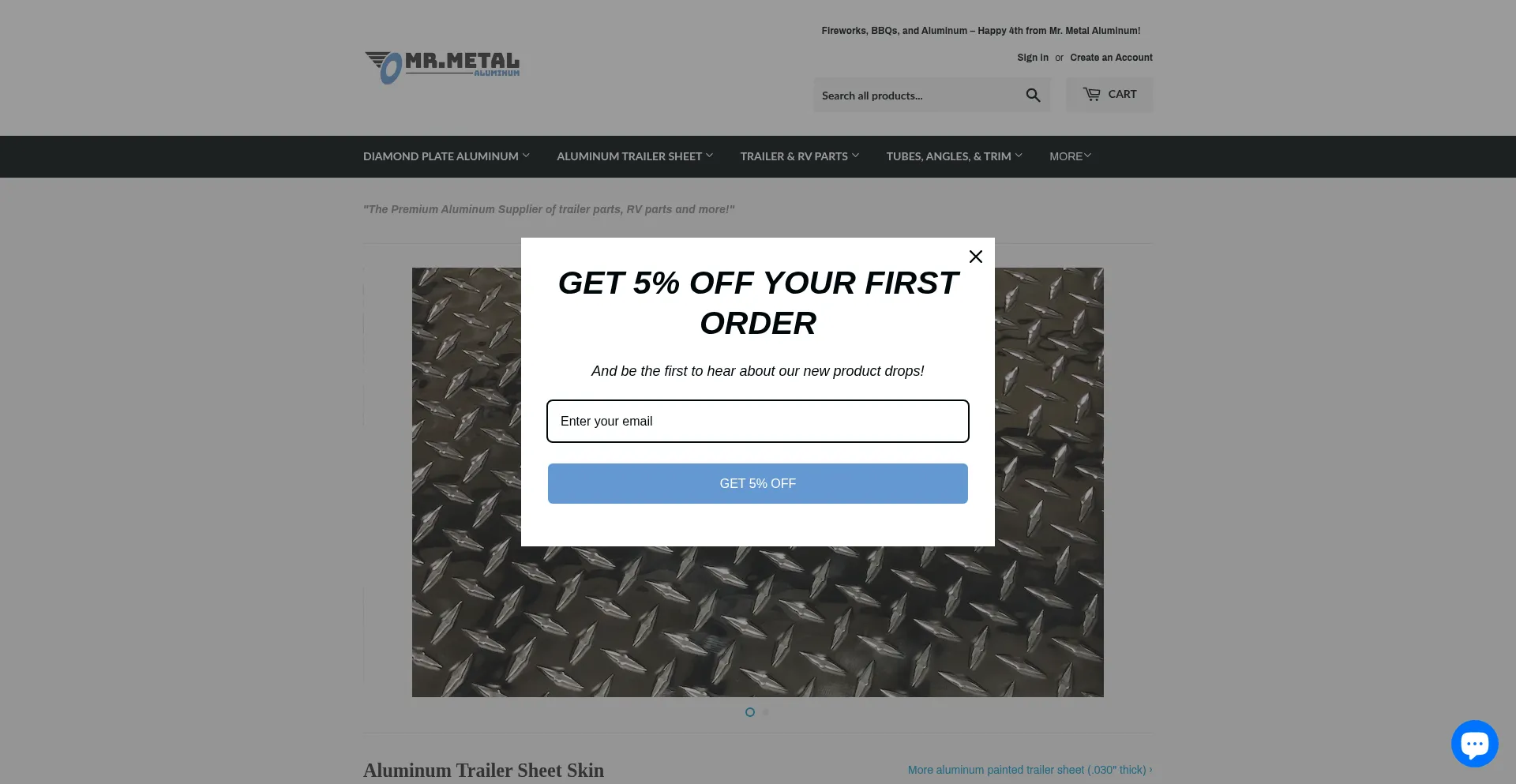 Website screenshot of Mrmetalaluminum.com