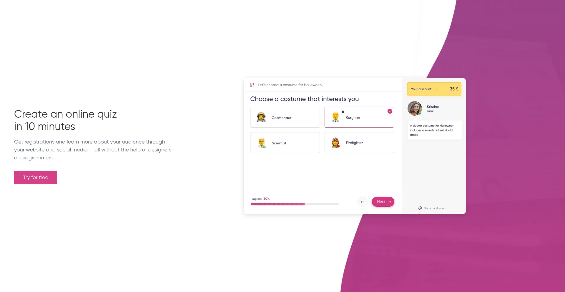 Website screenshot of Mrqz.link