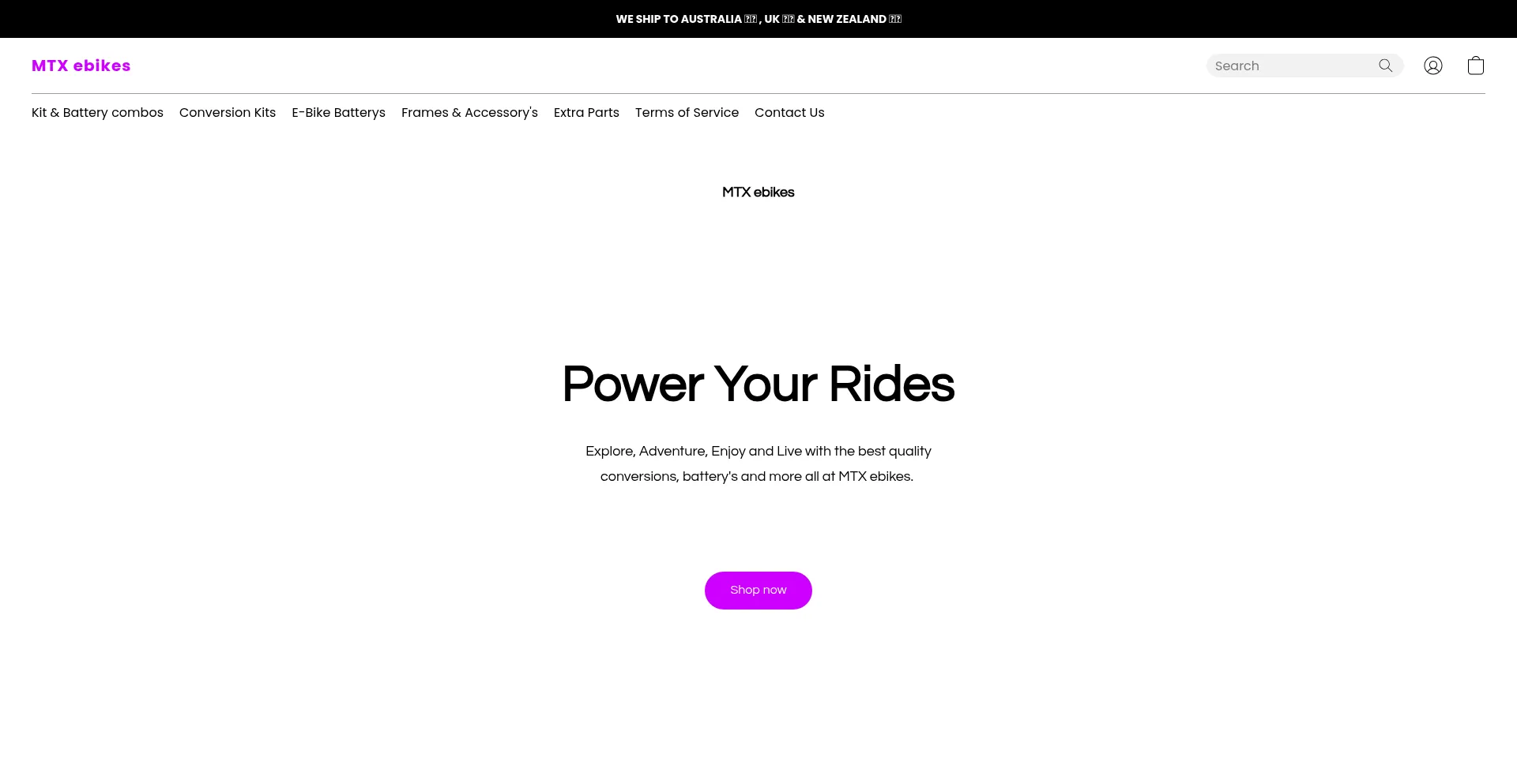Website screenshot of Mtxebikes.com