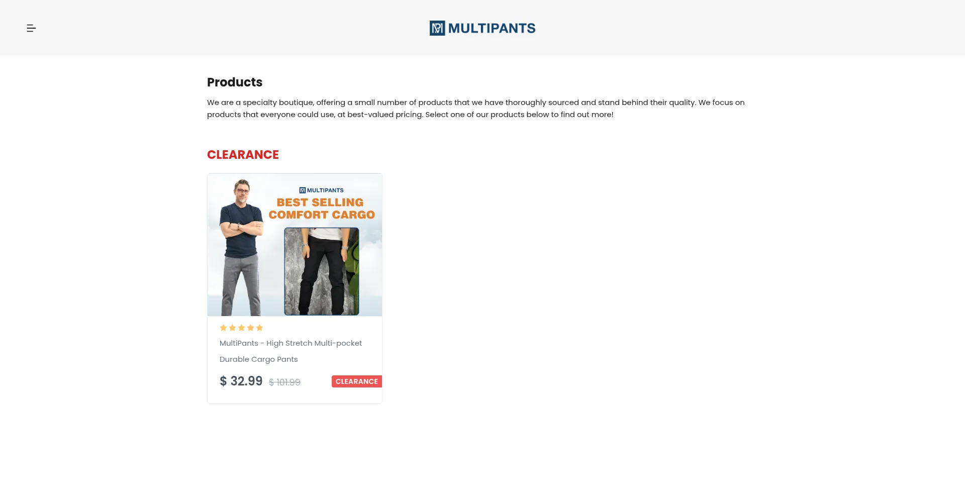 Website screenshot of Multipants.com