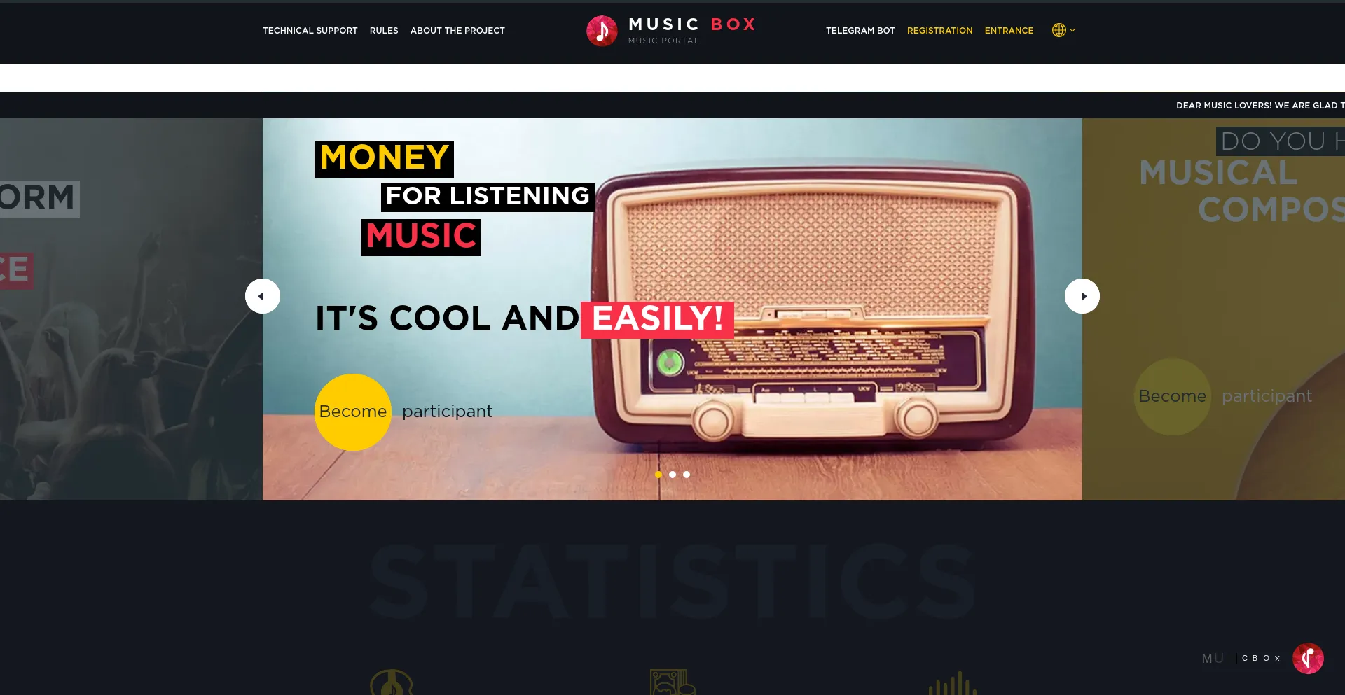 Website screenshot of Music-box.pro