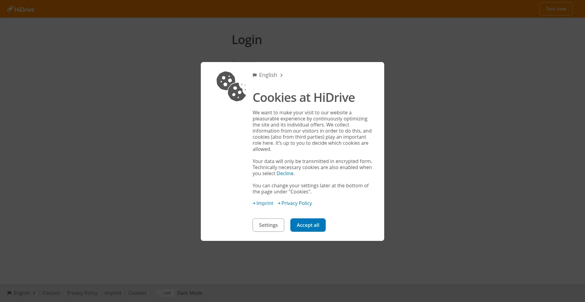 Website screenshot of My.hidrive.com