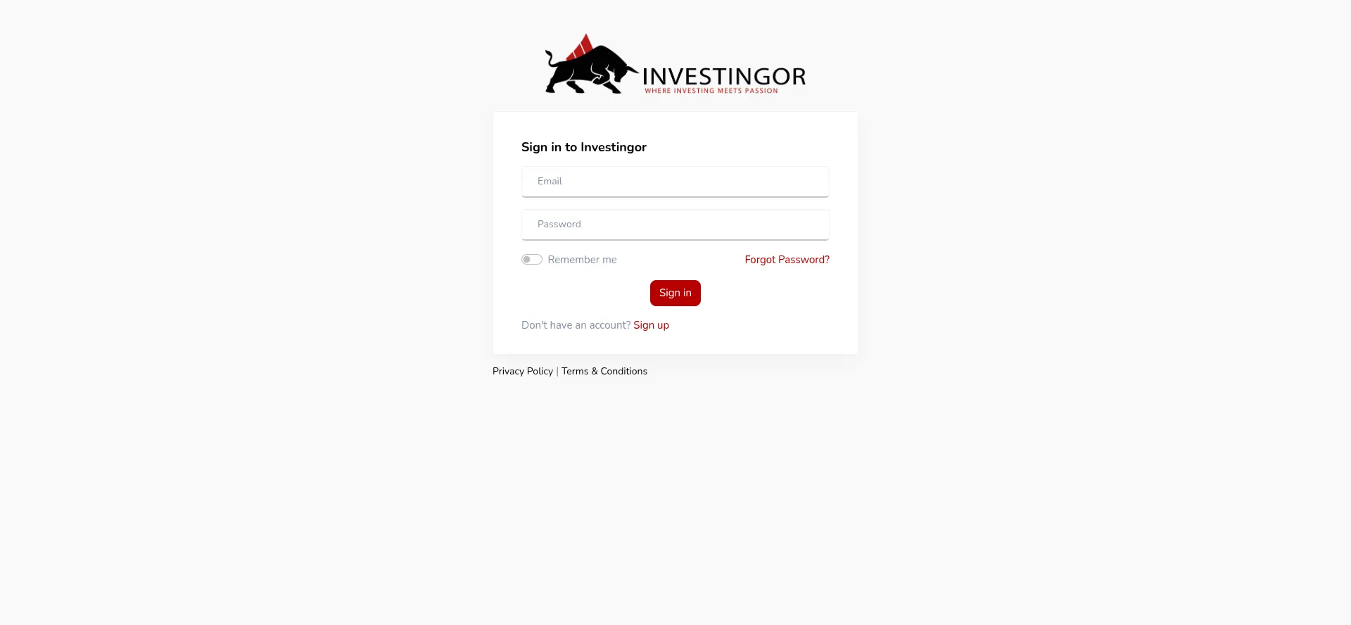 Website screenshot of My.investingor.com