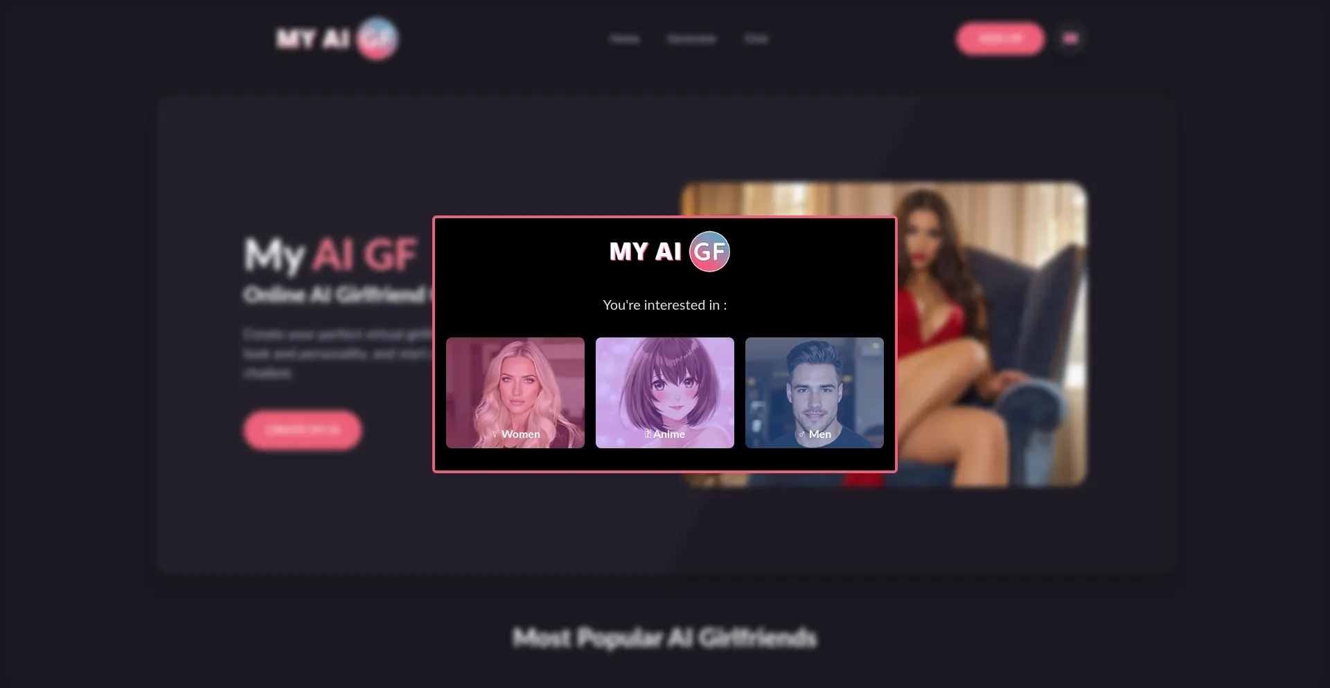 Website screenshot of My-ai-gf.net