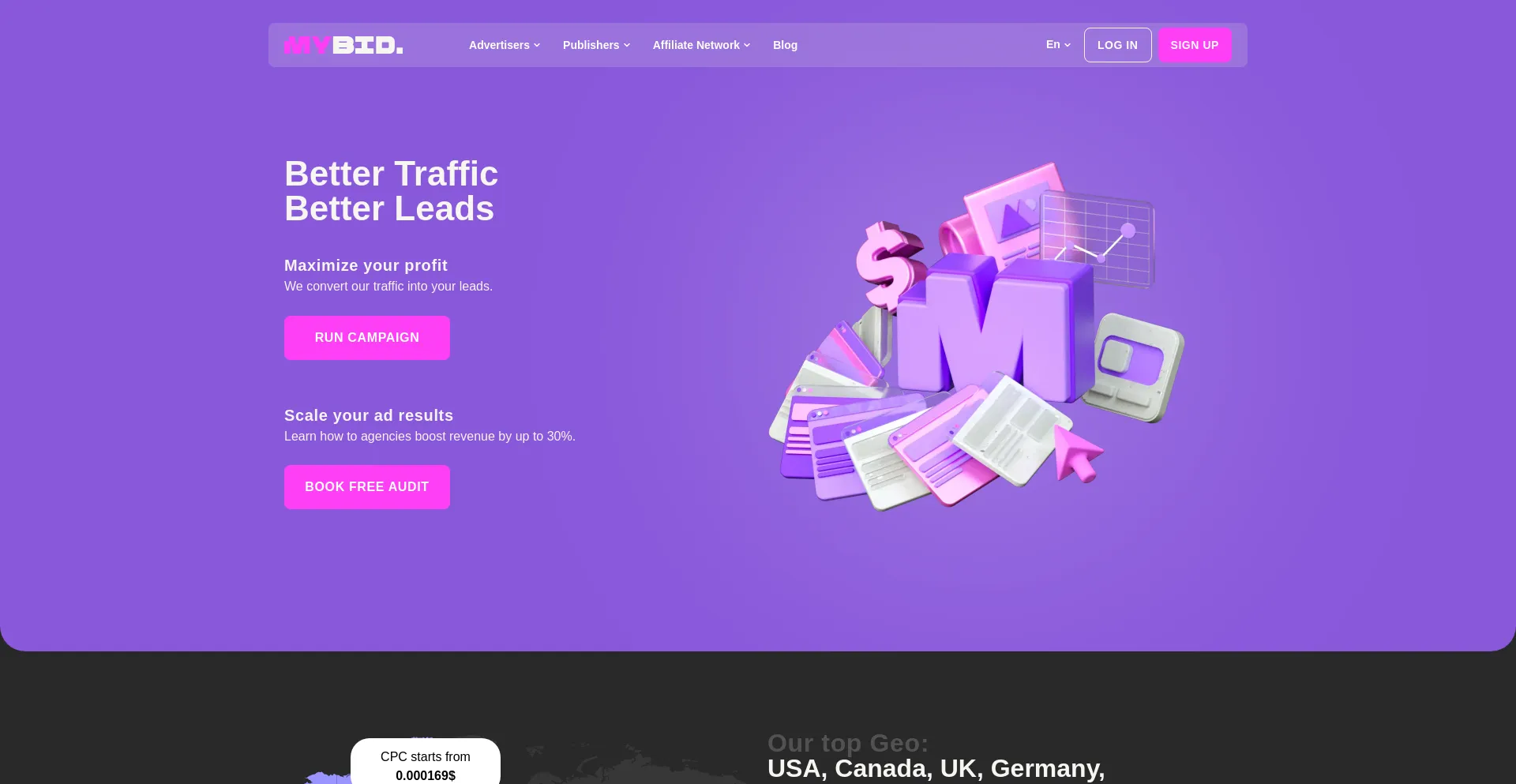 Website screenshot of Mybid.io
