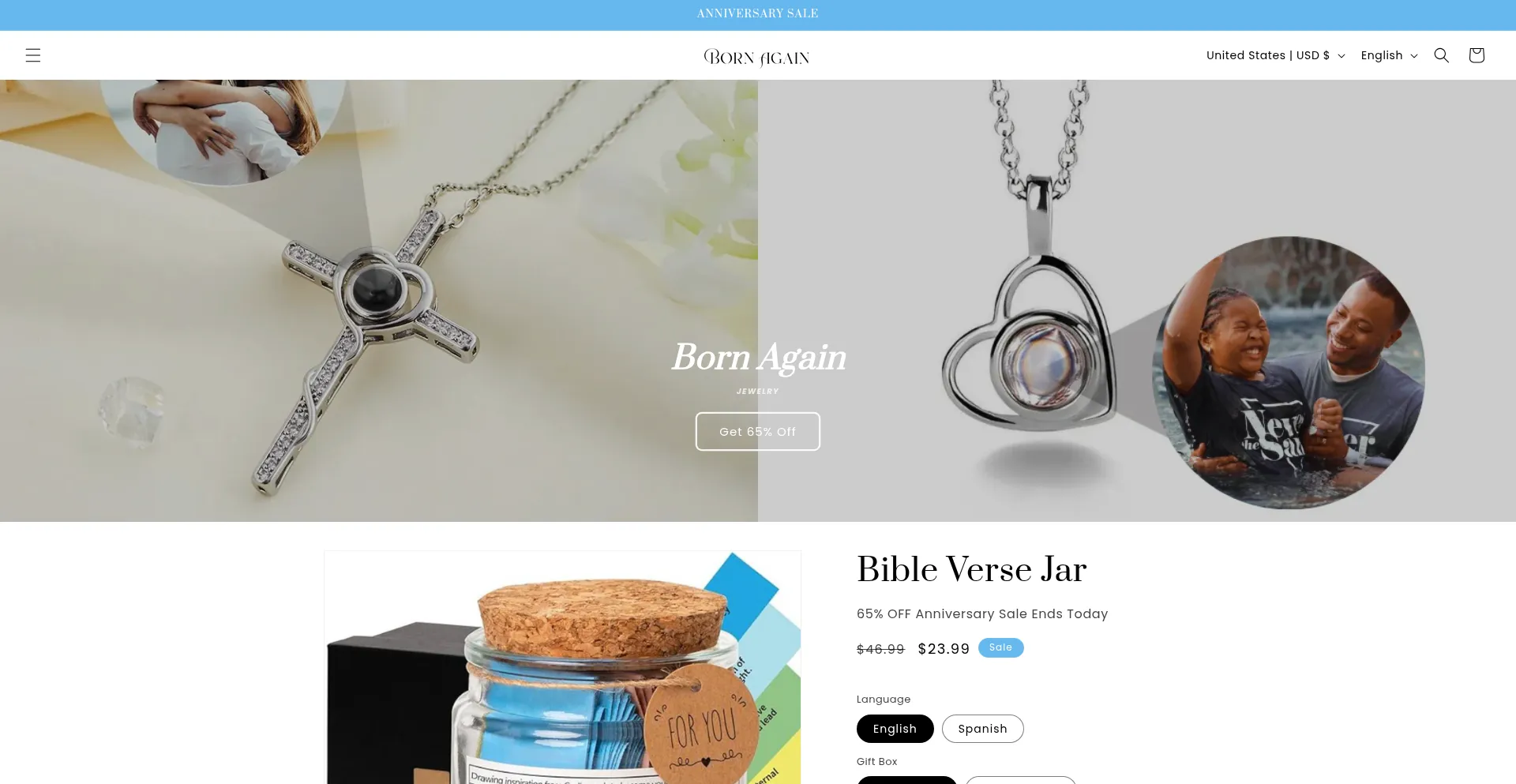 Website screenshot of Mybornagainjewelry.com