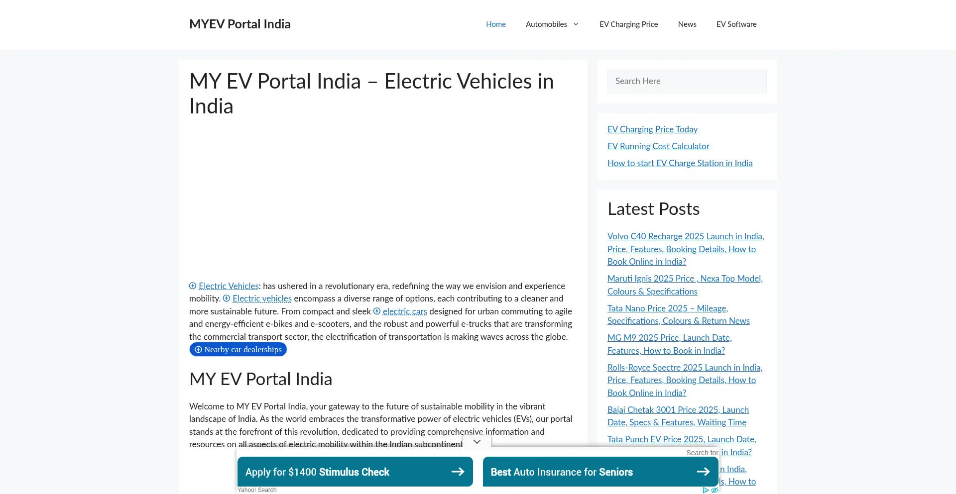 Website screenshot of Myev.org.in