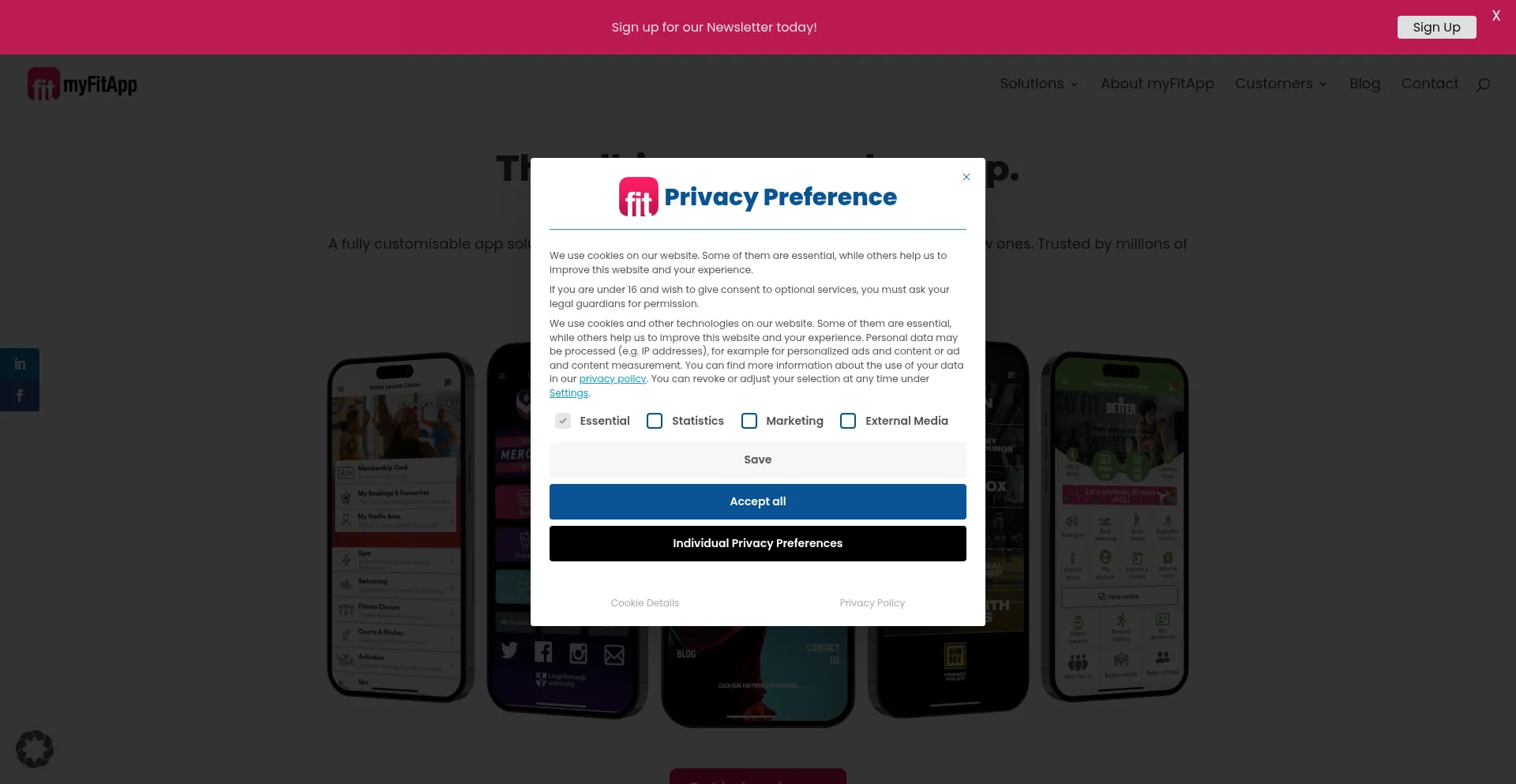 Website screenshot of Myfitapp.com