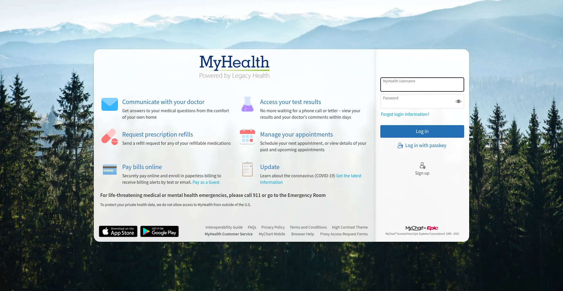 Website screenshot of Myhealth.lhs.org