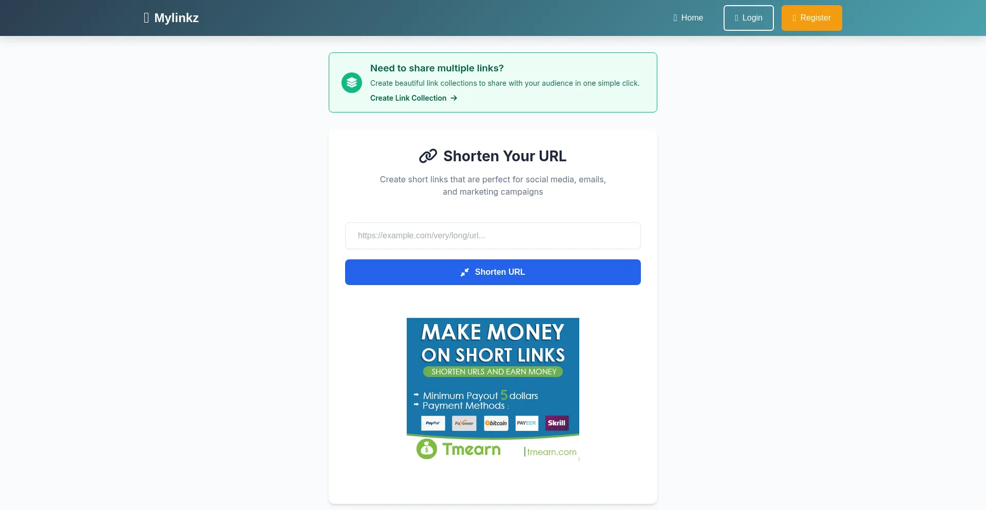 Website screenshot of Mylinkz.net