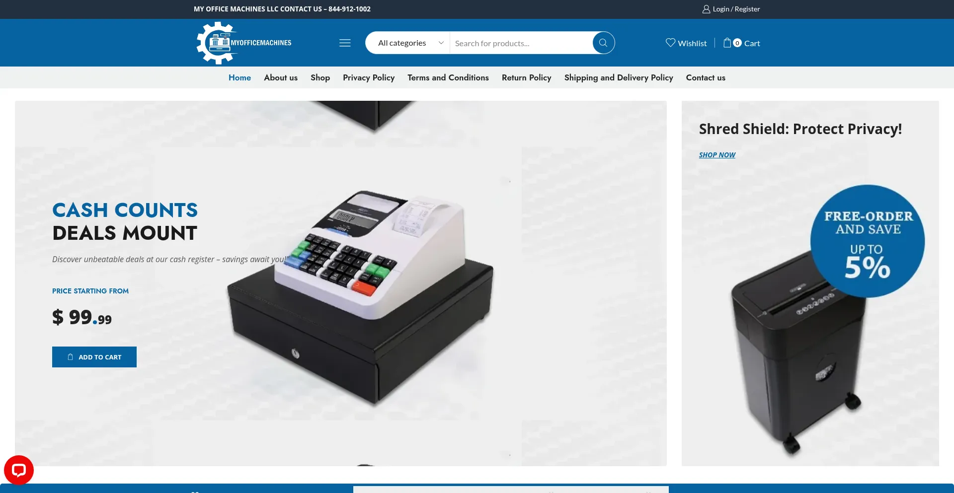 Website screenshot of Myofficemachines.com