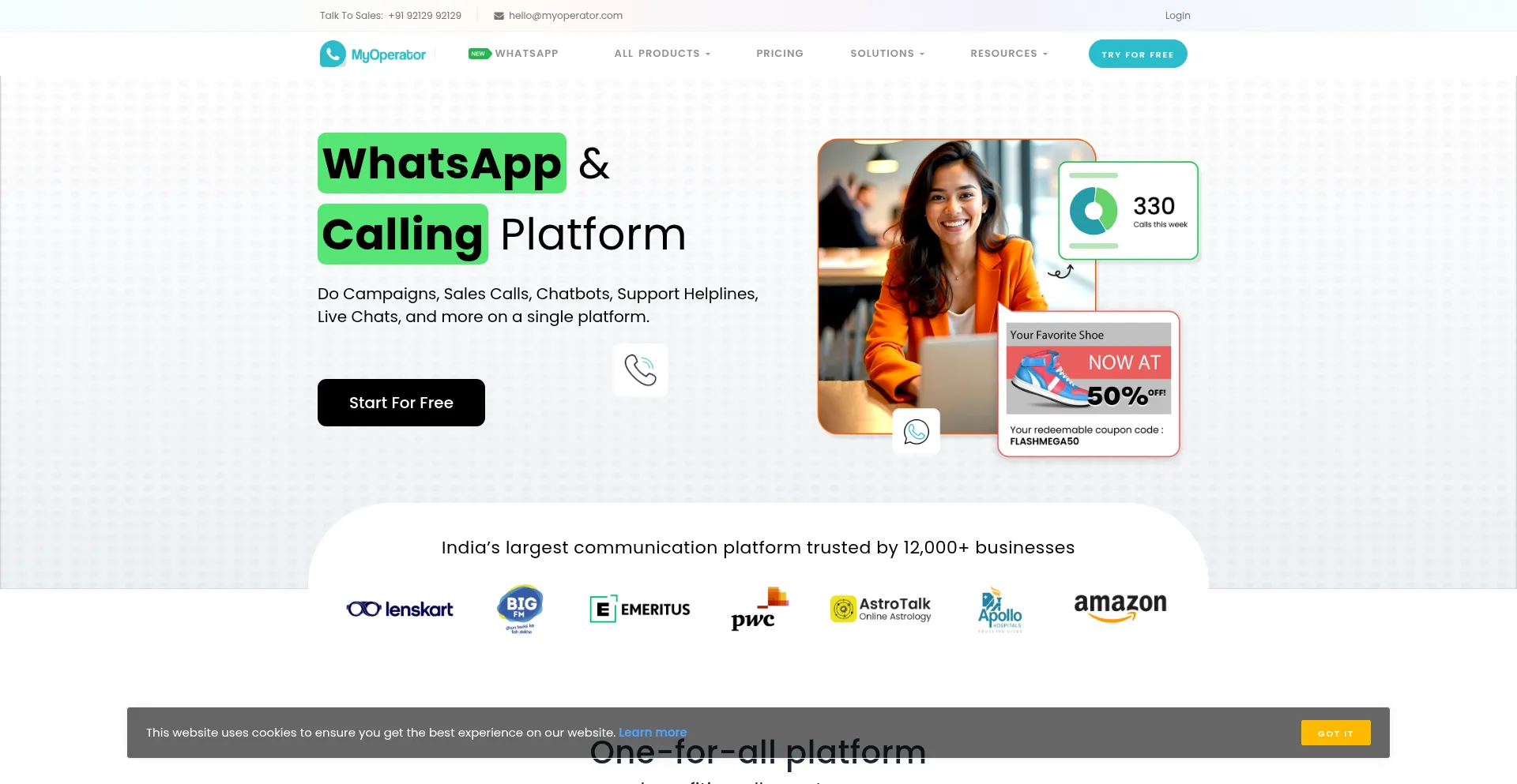 Website screenshot of Myoperator.com
