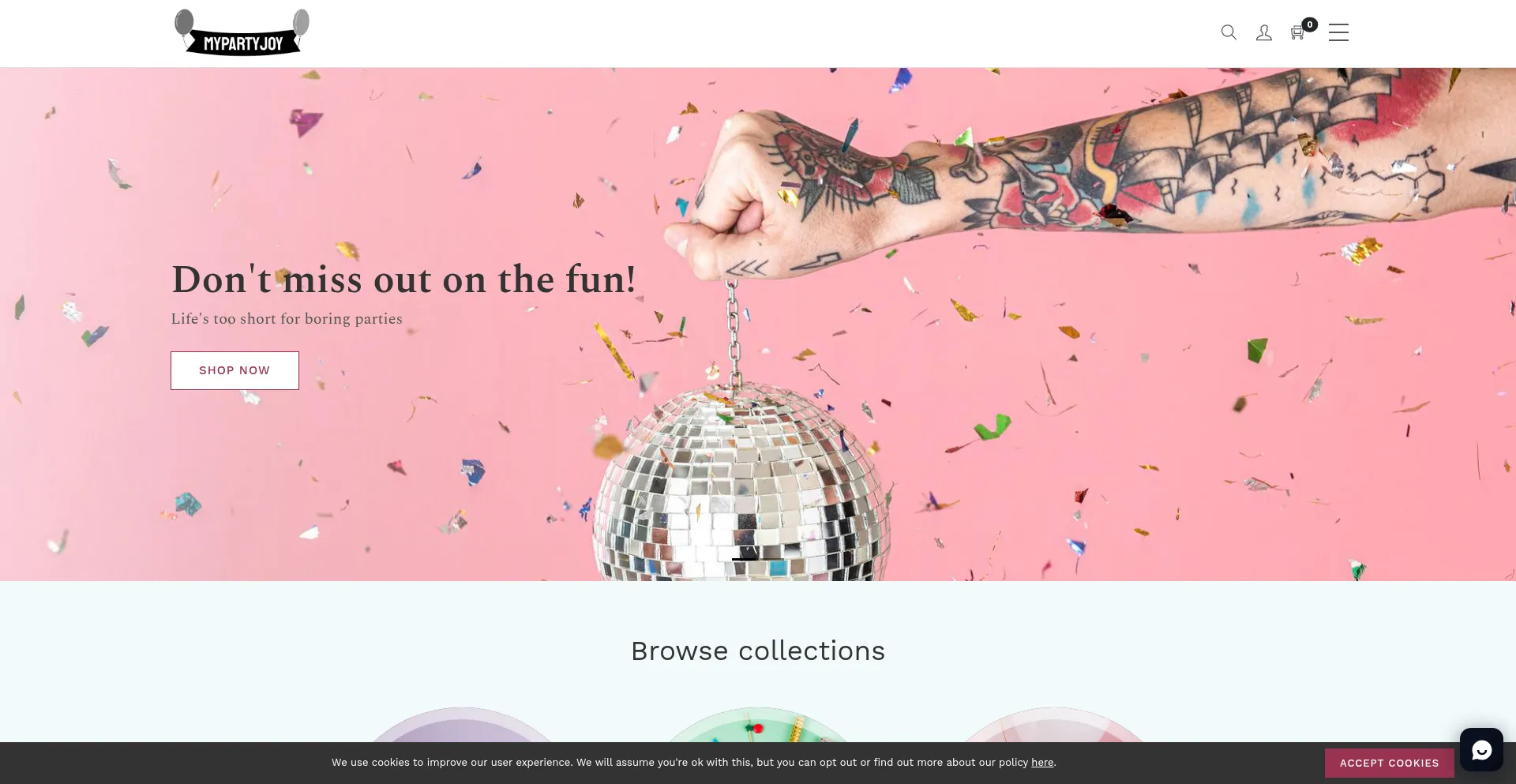 Website screenshot of Mypartyjoy.com