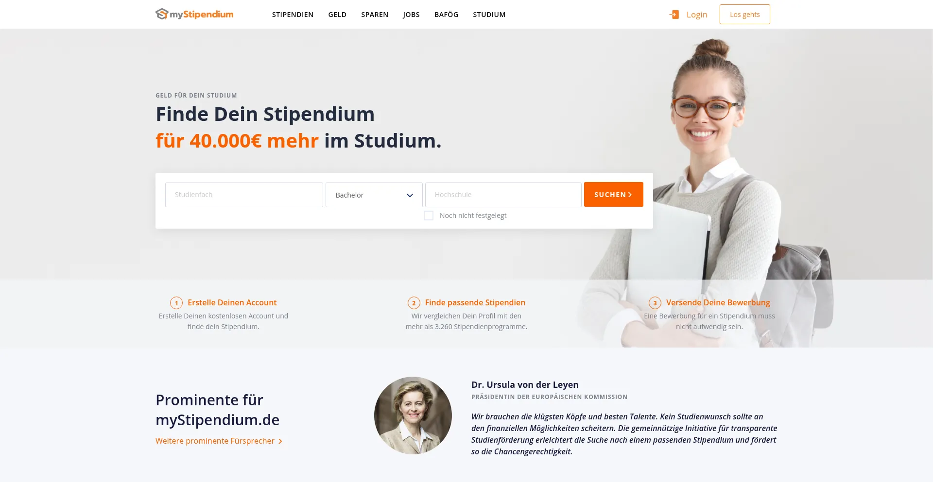 Website screenshot of Mystipendium.de