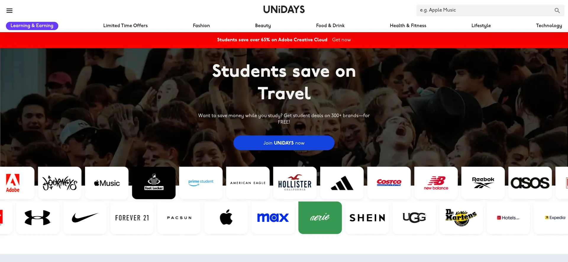 Website screenshot of Myunidays.com