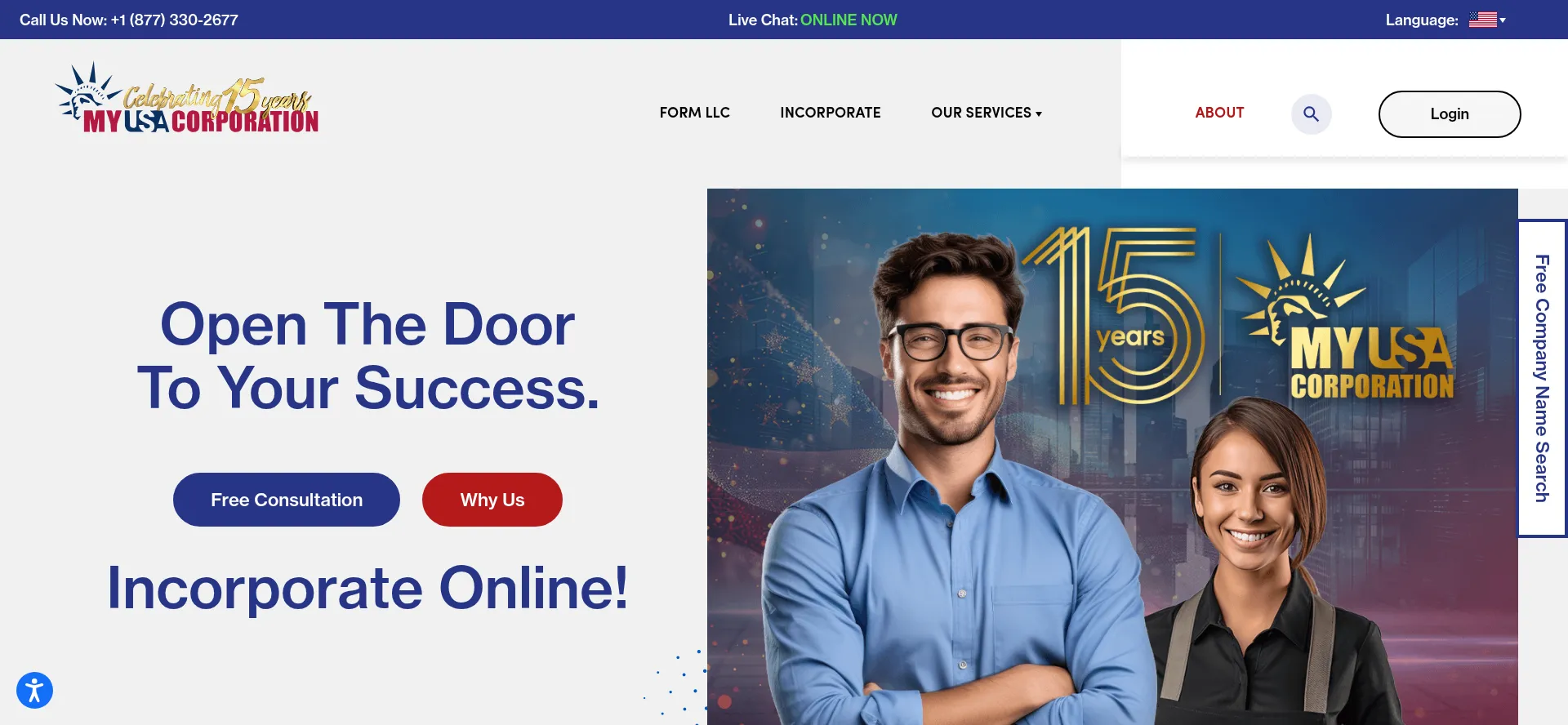 Website screenshot of Myusacorporation.com