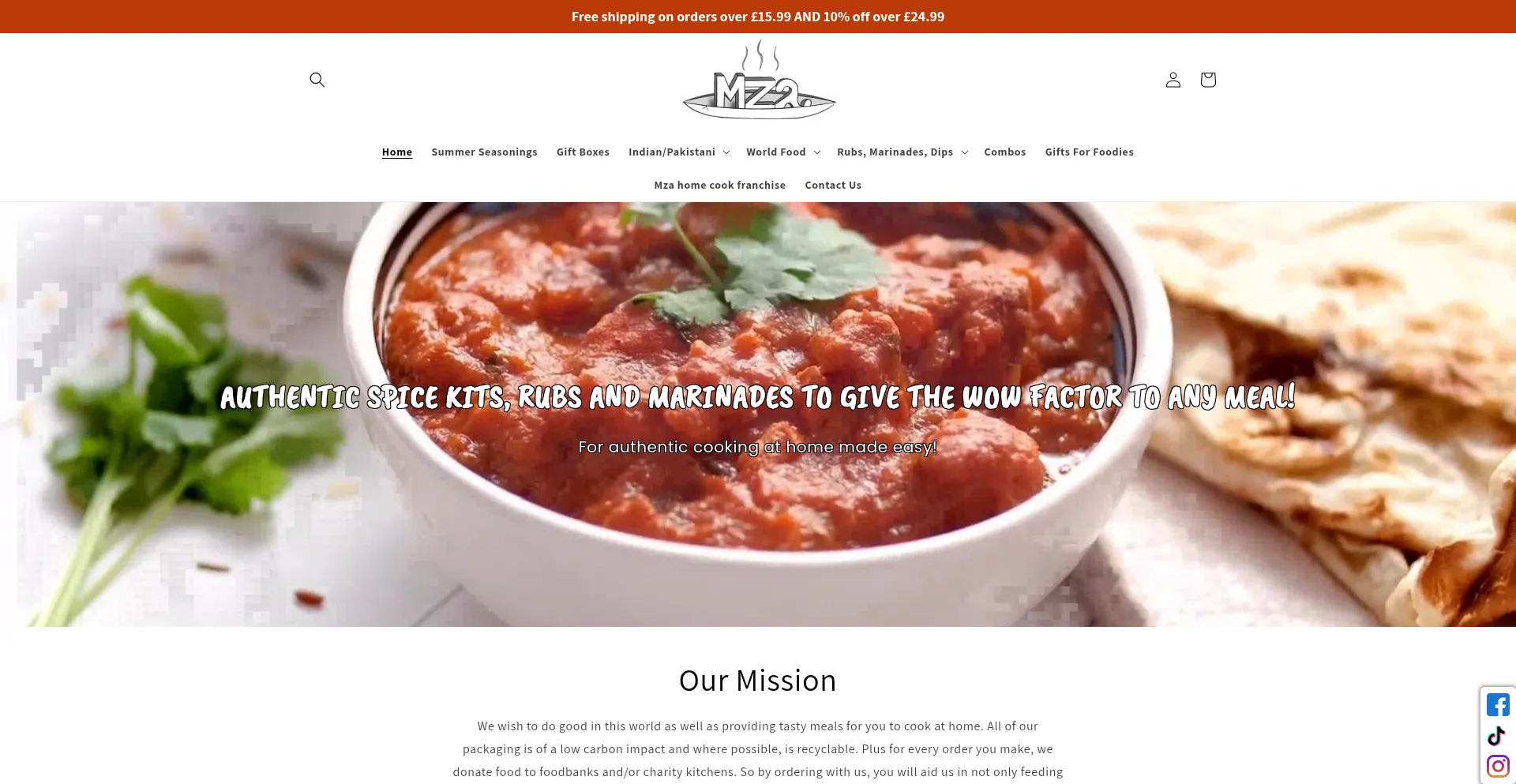 Website screenshot of Mzafood.com
