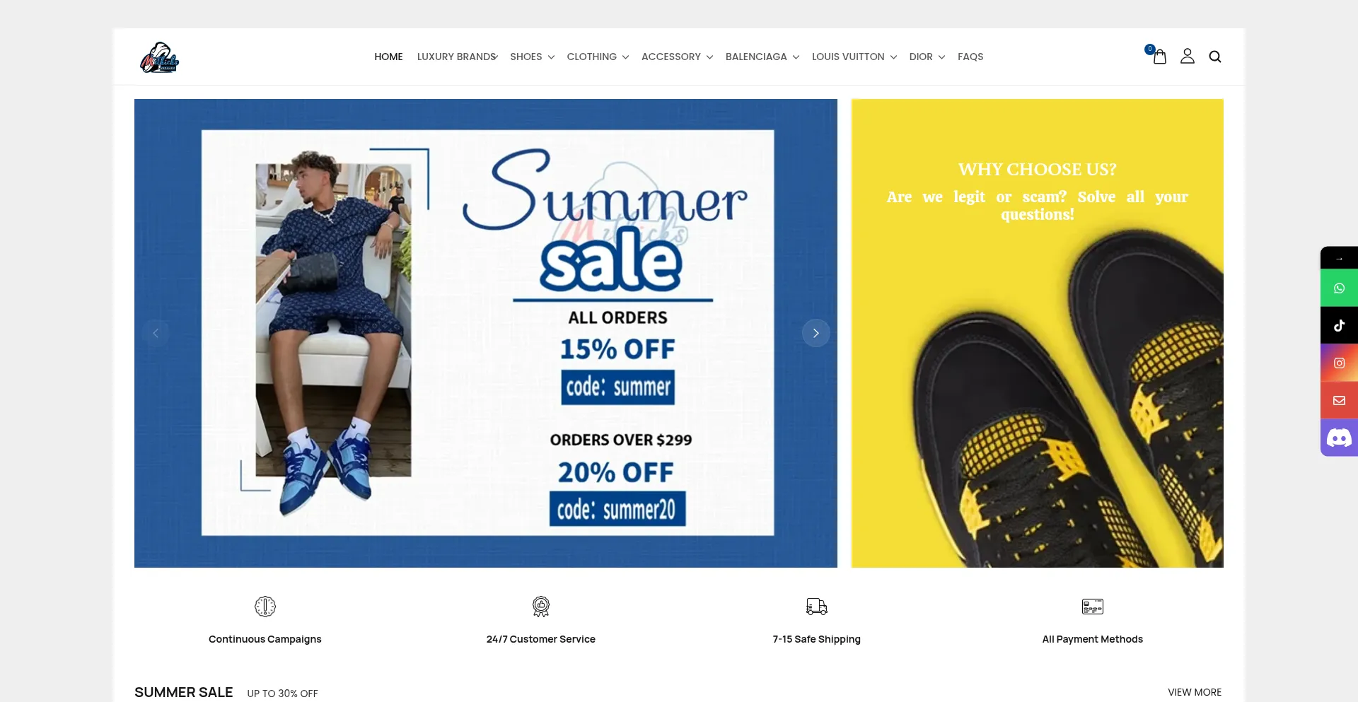 Website screenshot of Mztkicks.com
