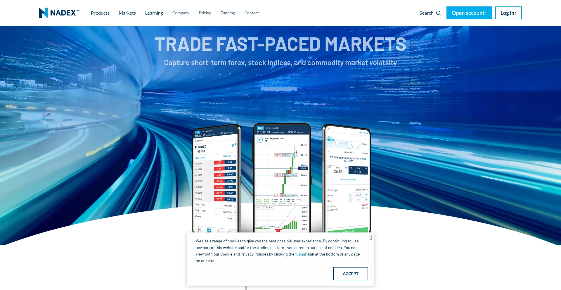 Website screenshot of Nadex.com