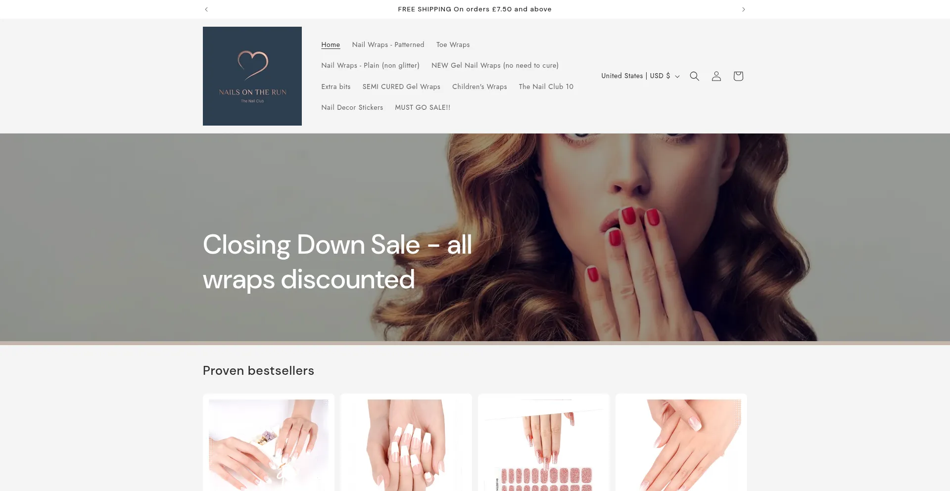 Website screenshot of Nailsontherun.store