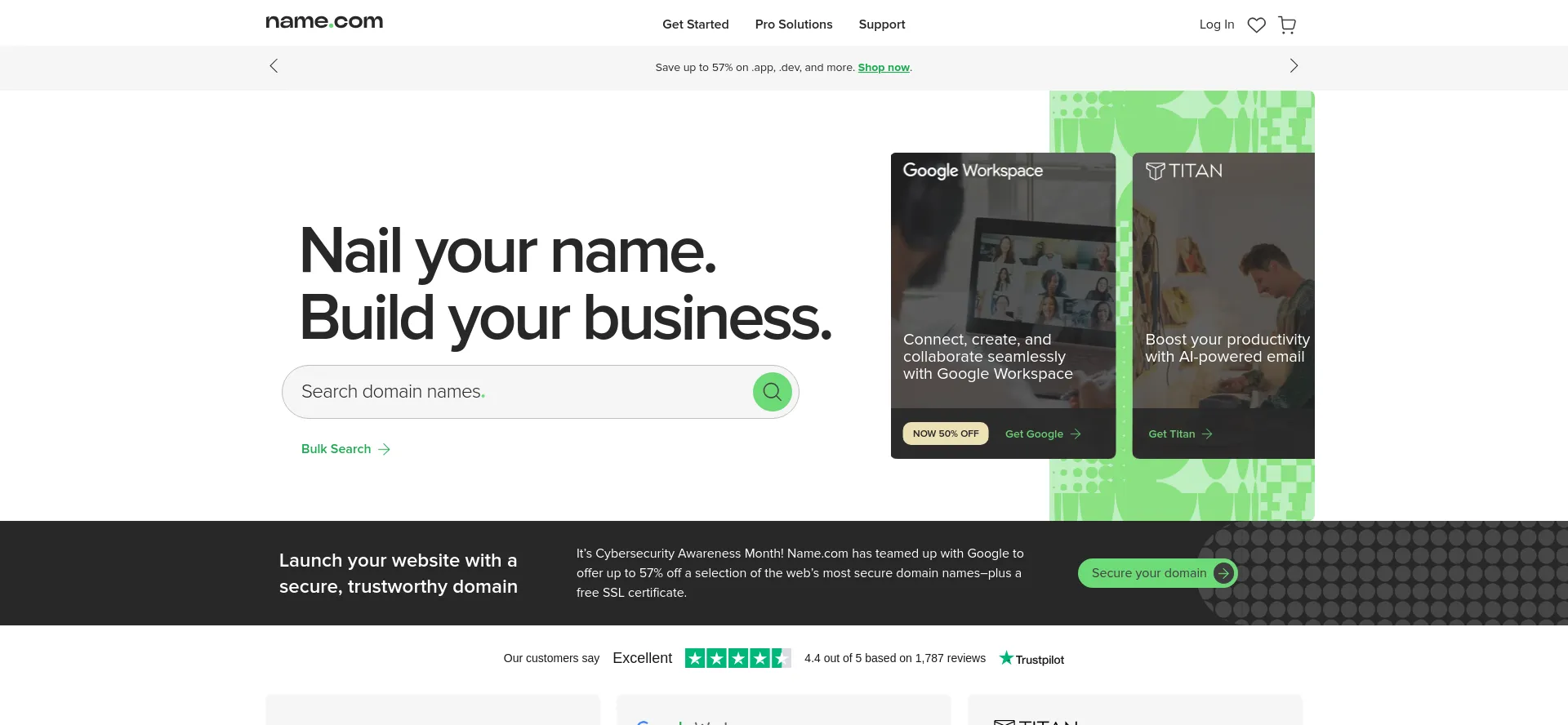 Website screenshot of Name.com