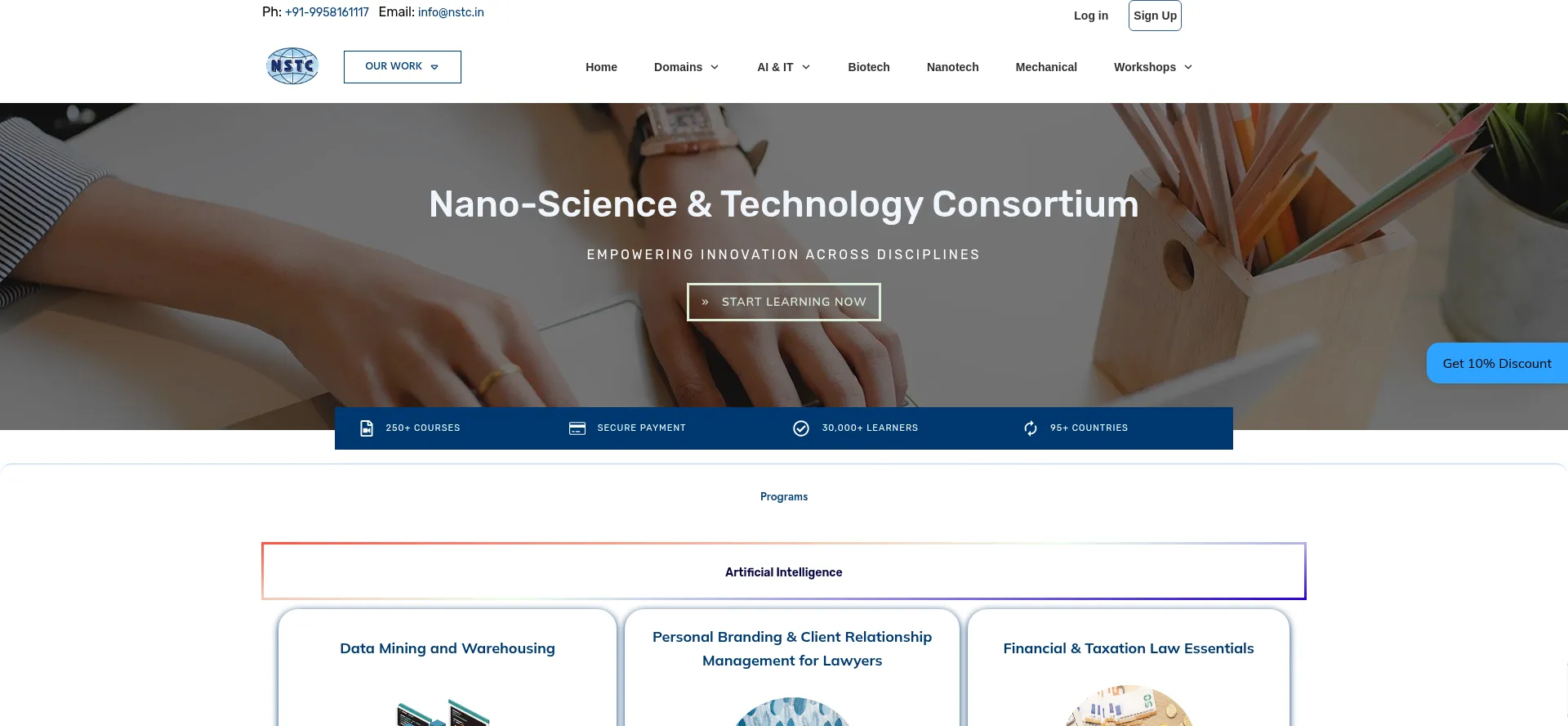Website screenshot of Nanoschool.in