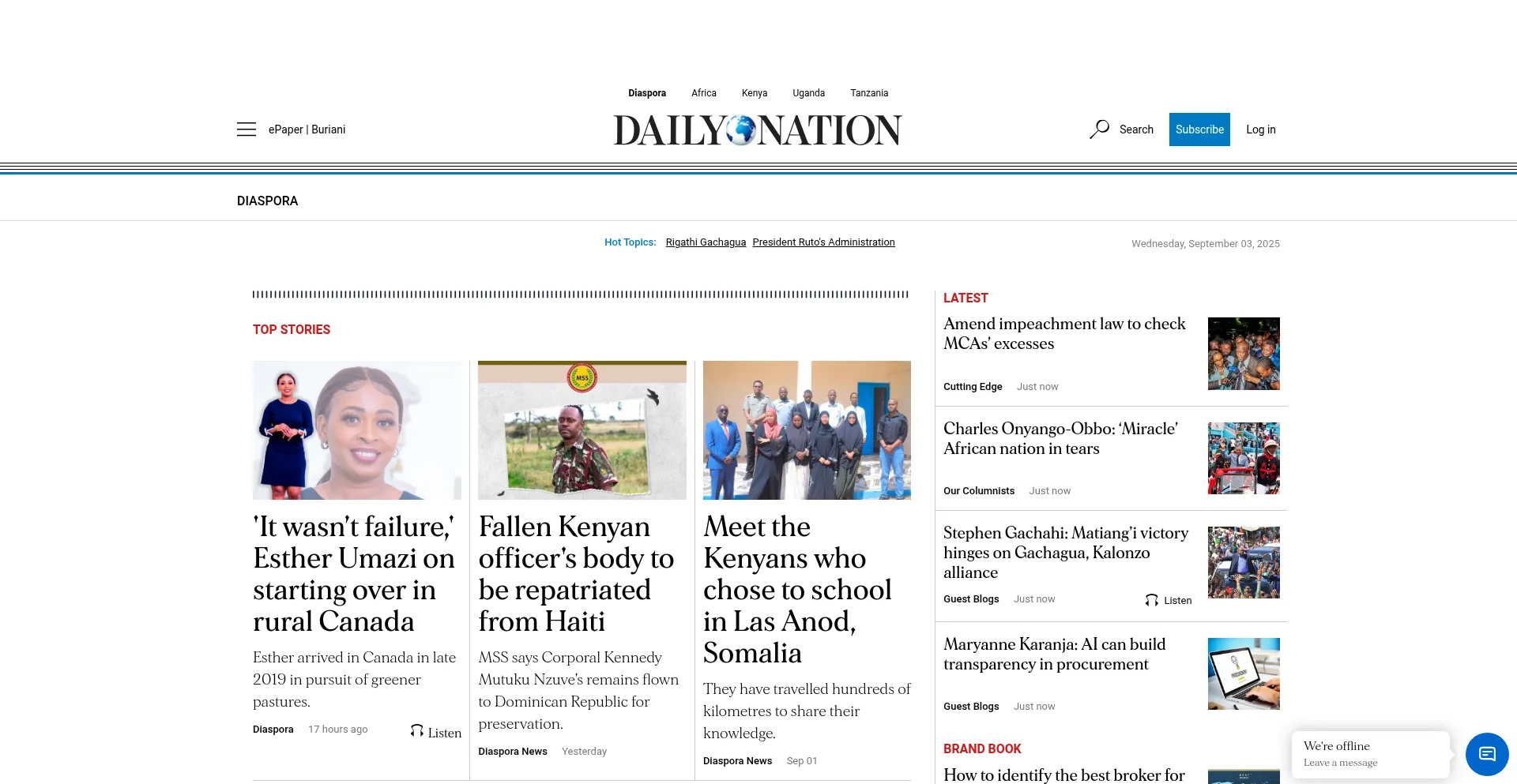 Website screenshot of Nation.africa