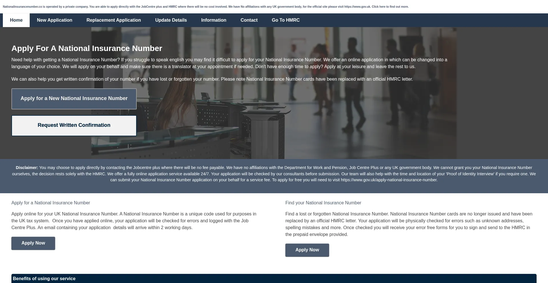 Website screenshot of Nationalinsurancenumber.co